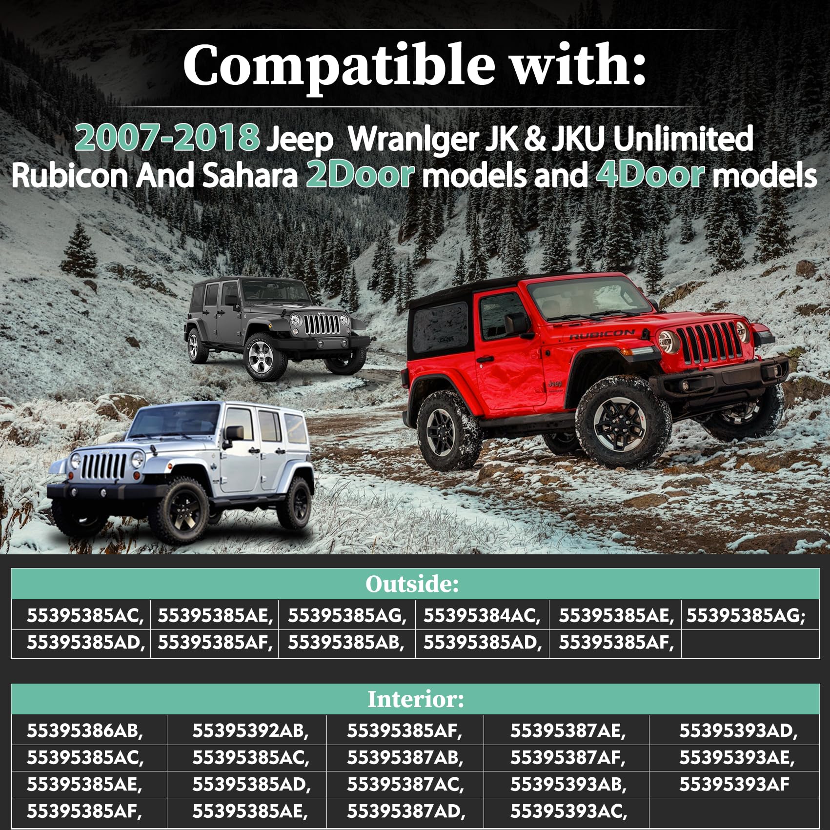 Jeep Wrangler JK Outside 4 Door Hinge Kits Compatible with 2007-2018 Jeep Wrangler JK JKU Rubicon Unlimited Saraha (Exterior 4 D