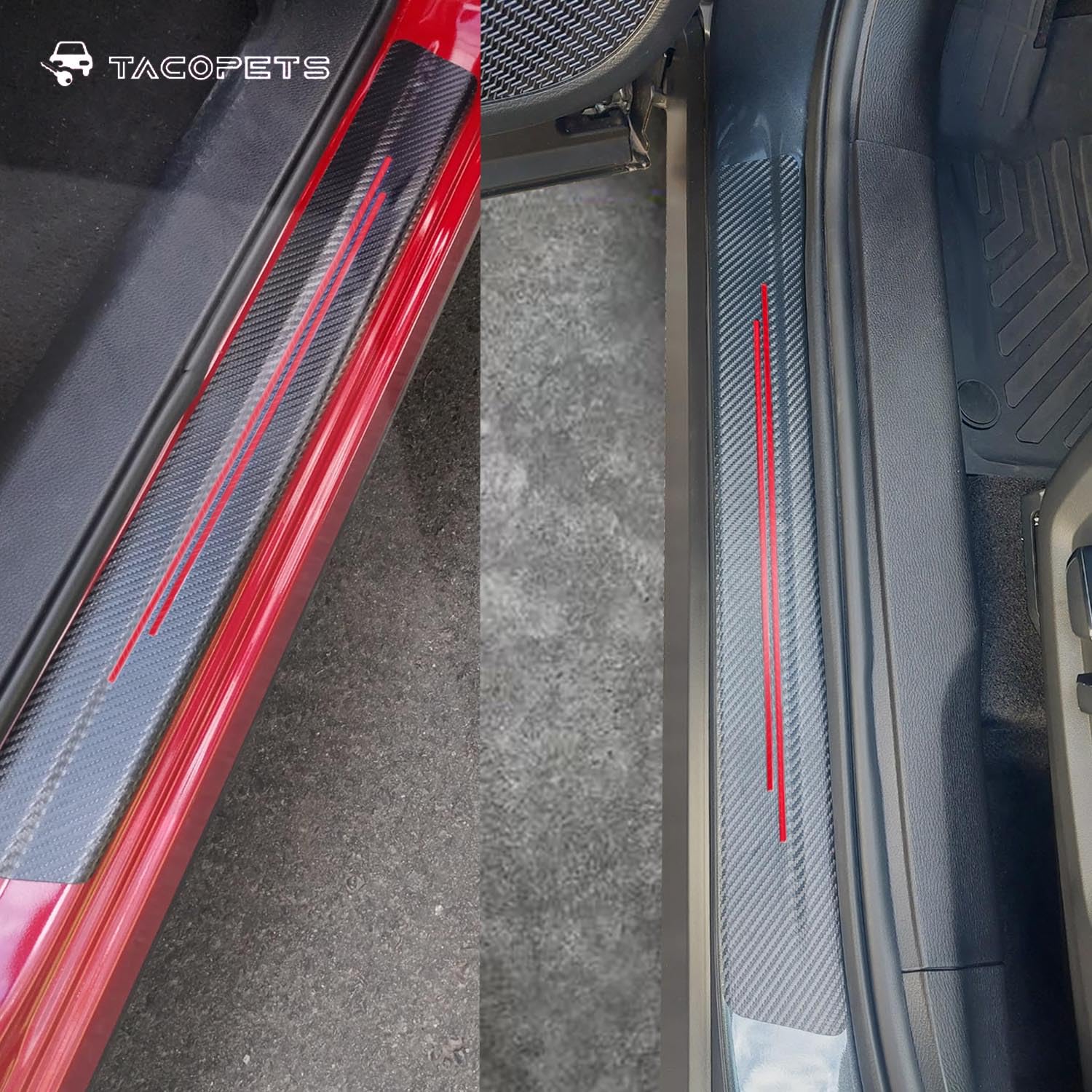 Tacopets Door Sill Protector, Door Sill Scratch Protection (For All Car Models) Door Sill Protector, Door Sill Trim(9Pc Red)