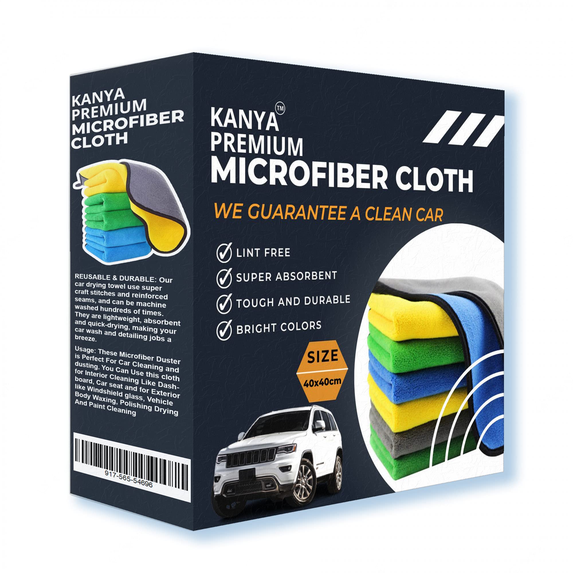 Kanya Microfiber Cloth for Car Cleaning (800 GSM, Size: 40x40cm, Double Sided Microfiber Cloth for Car, Bike, Washing and Polish