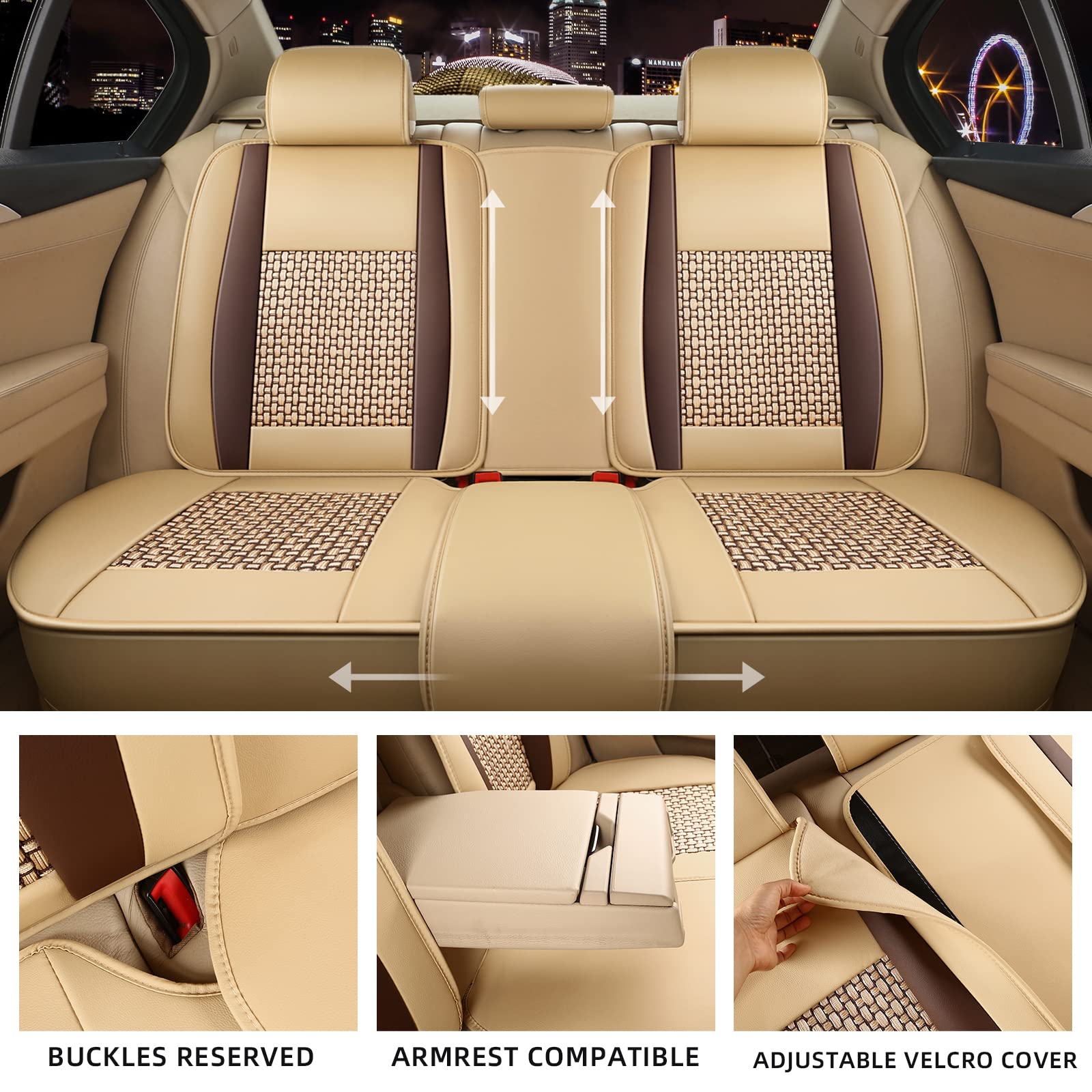 Freesoo Car Seat Cover, Leather Seat Covers Full Set, Classic Breathable Padded Automotive Seat Protector Most Sedan Suv Truck U