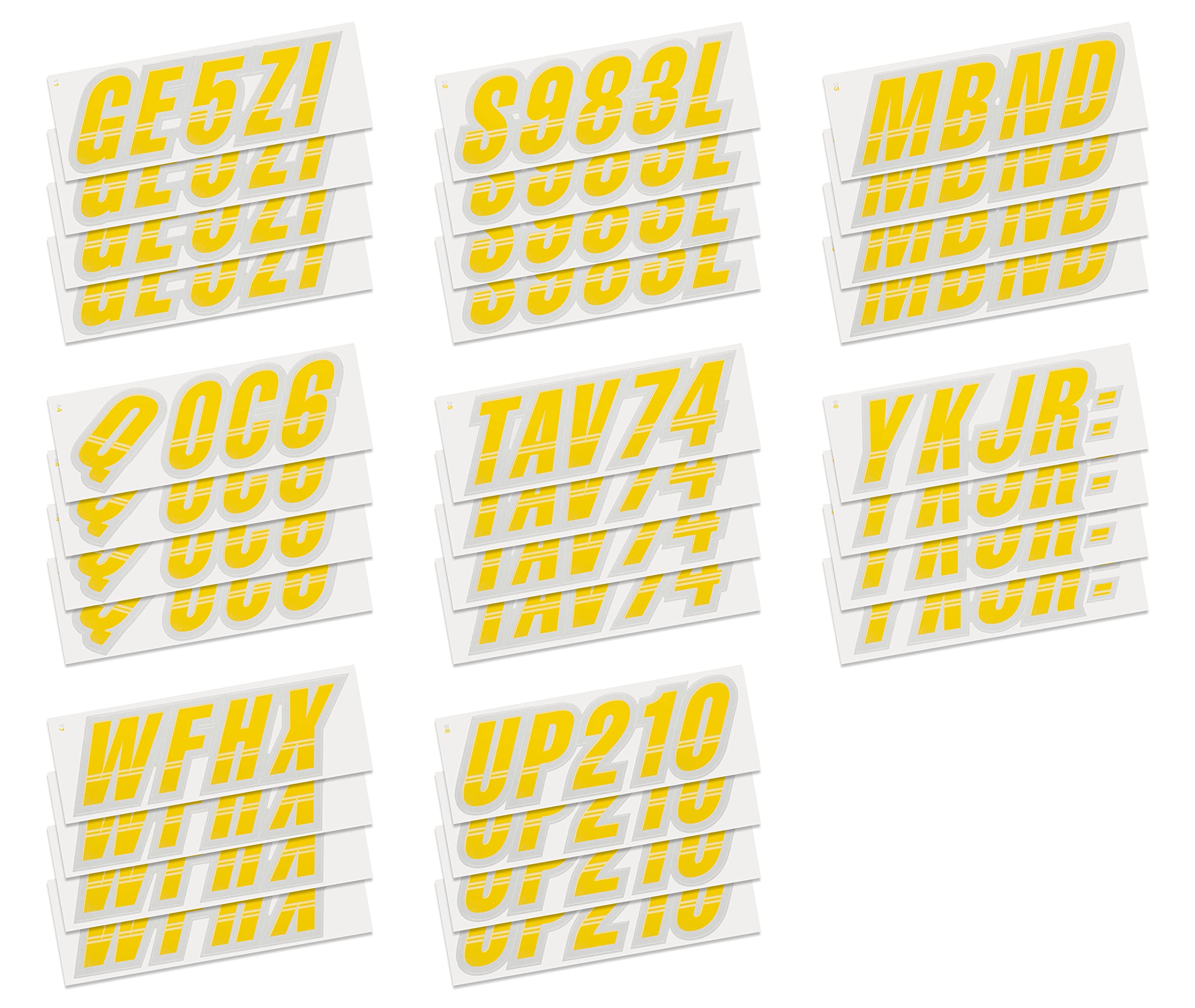 Stiffie Techtron Yellow/Silver 3 '' Boat & Pwc Registration Decals  Numbers Letters Stickers