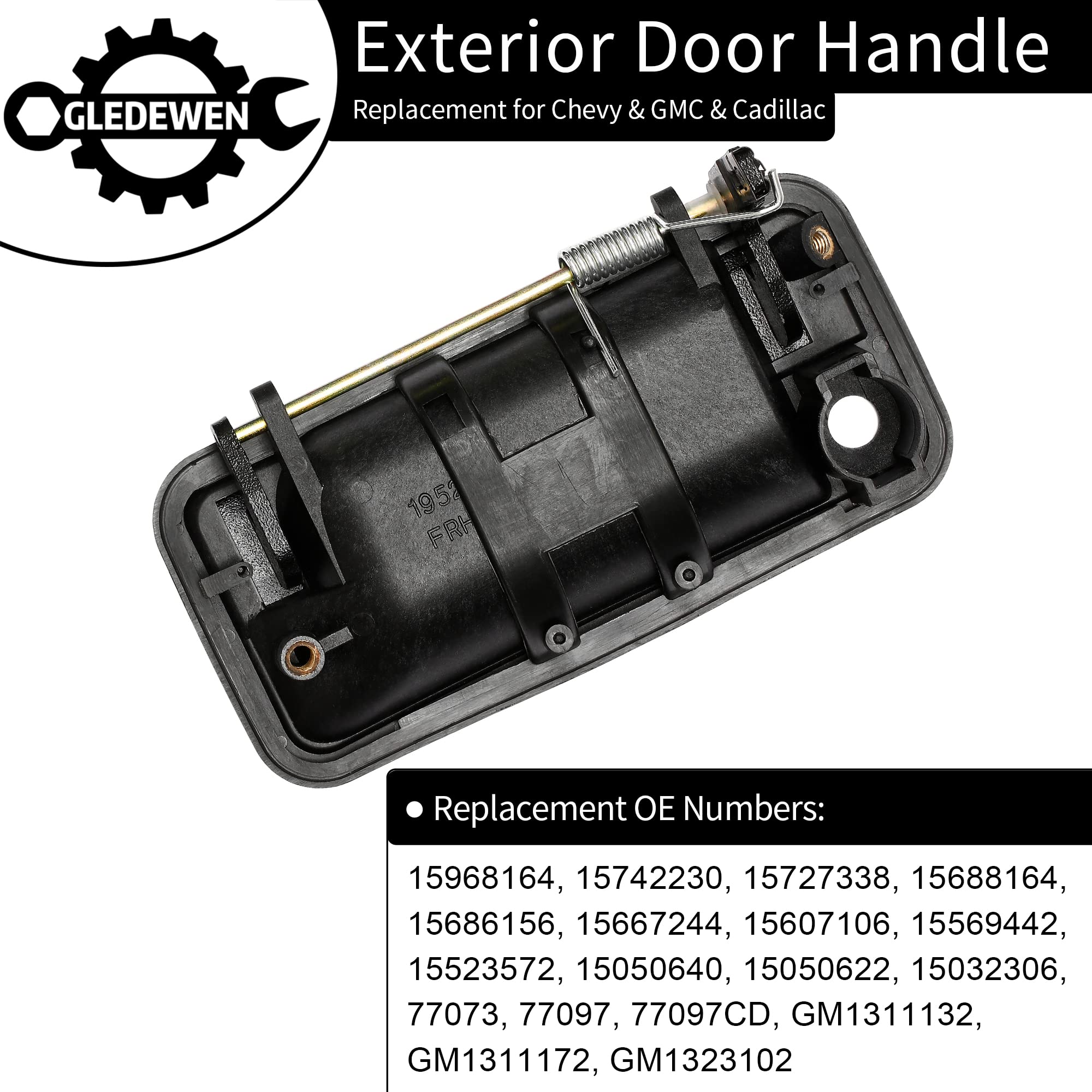 Exterior Door Handle, Front Right Passenger Side, Metal Lever Plastic Bezel, Compatible With 1988-2001 Chevy Gmc K1500 K2500 K3500, C1500 C2500 C3500 Suburban, Tahoe, Yukon, Cadillac 15742230, 77073