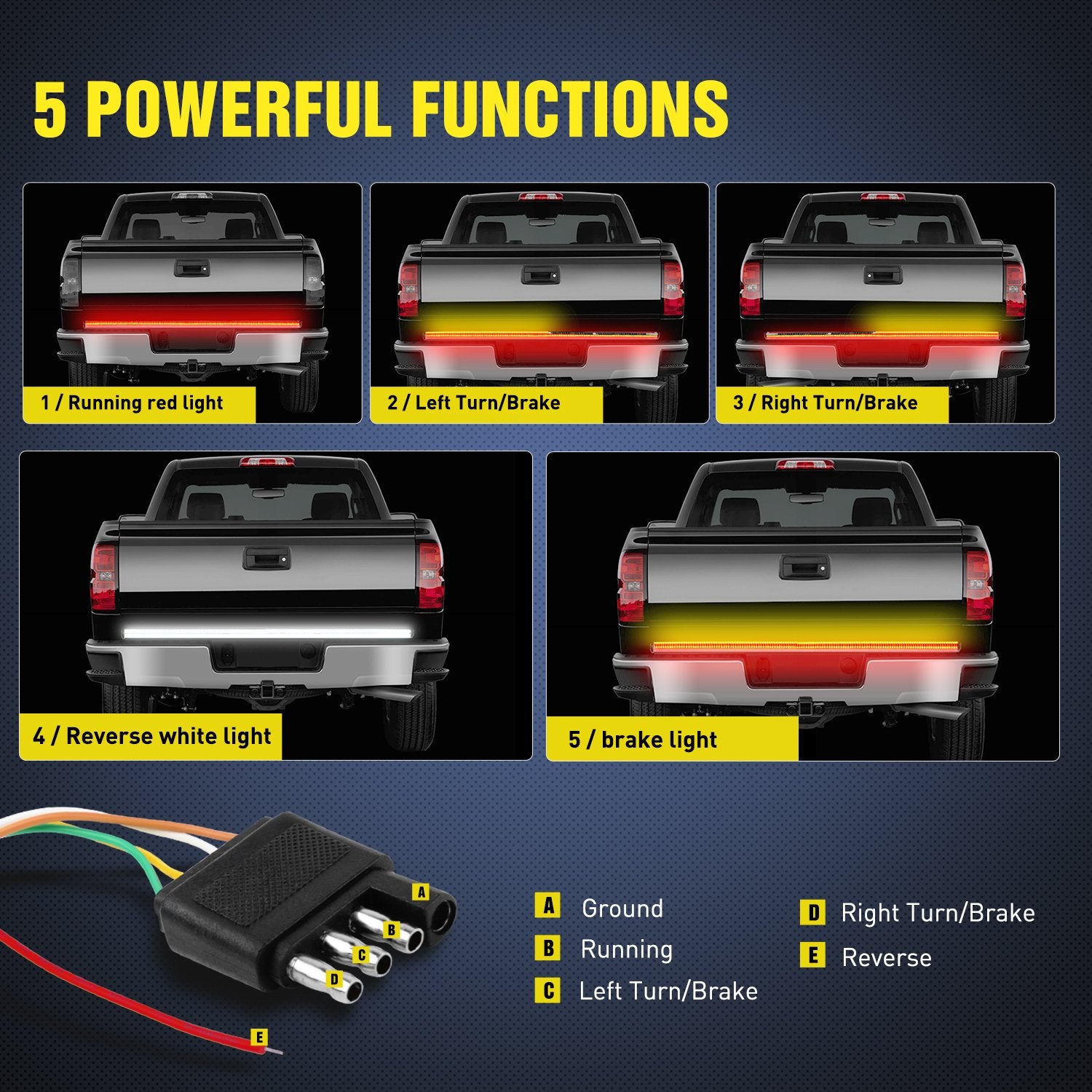 Nilight Tr-03 60'' Triple 504 Leds Truck Tailgate Side Bed Light Bar Strip Sequential Amber Brake Running Turn Signal Red/White