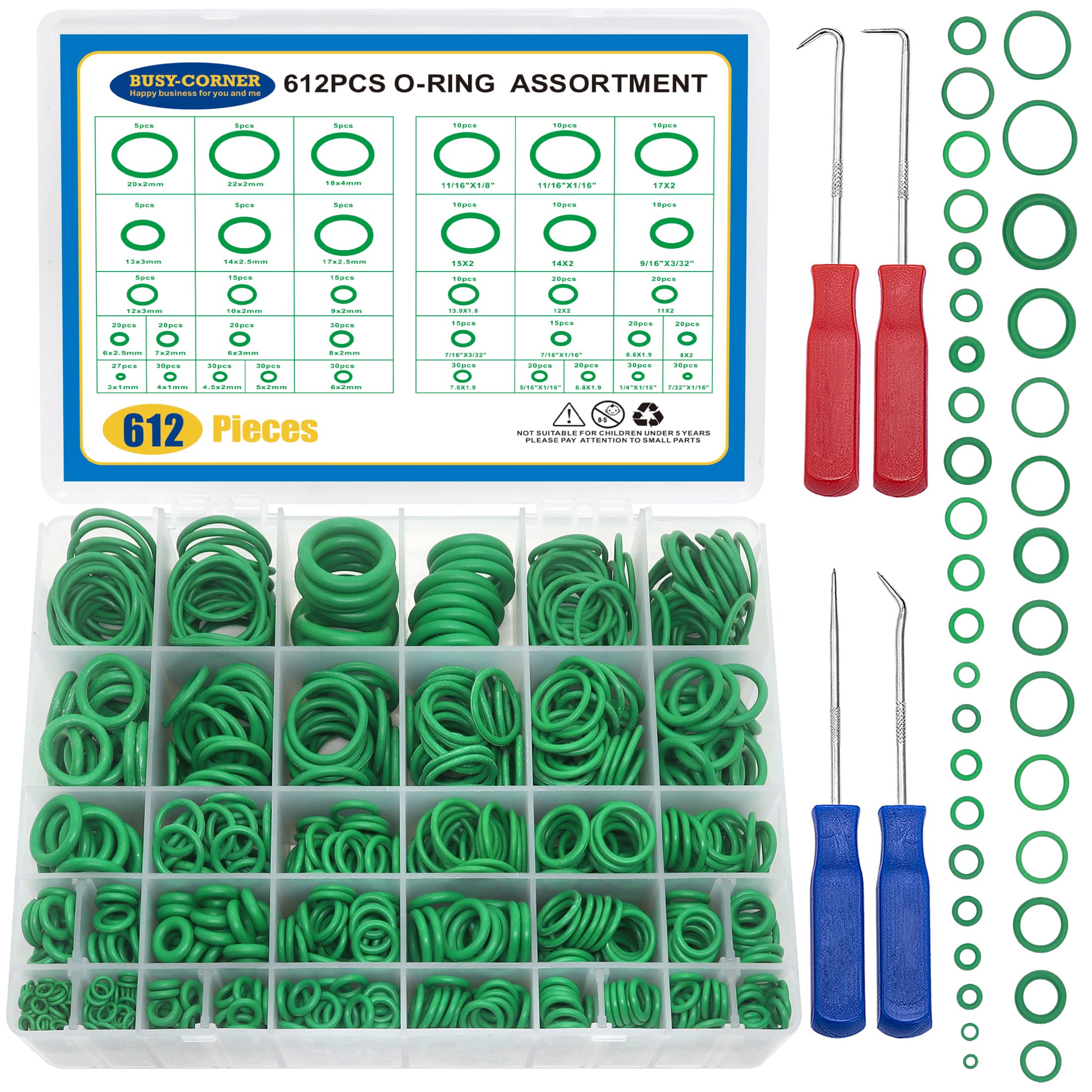 612 Pcs Automotive Ac O Rings Kit, Sae& Metric Air Conditioning O Rings Assortment For Car A/C Compressor And Professional Plumb