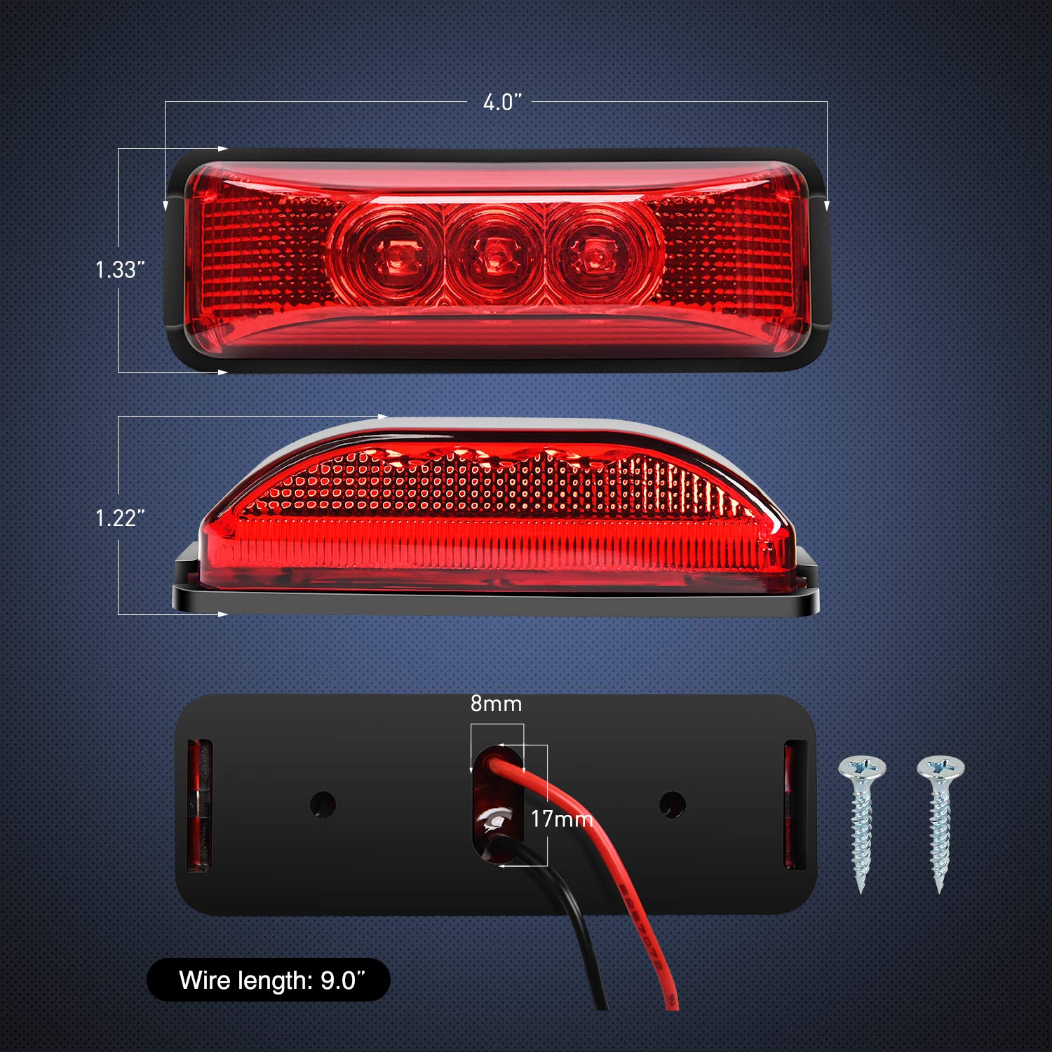 Nilight 10Pcs 3 Led Trailer Light 3.9 Inch Front Rear Side Marker Lights Clearance Indicator Waterproof Sealed Surface Mounted M