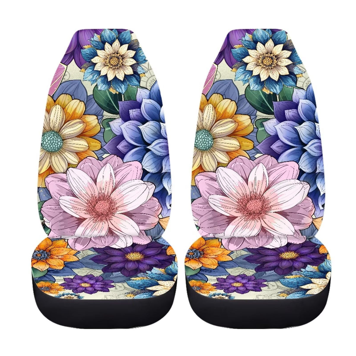 FUIBENG Abstract Hippie Flower Seat Covers for Women,2Pcs Bright Blossom Boho Flower Automotive Bucket Seat Covers Front Seat Pr