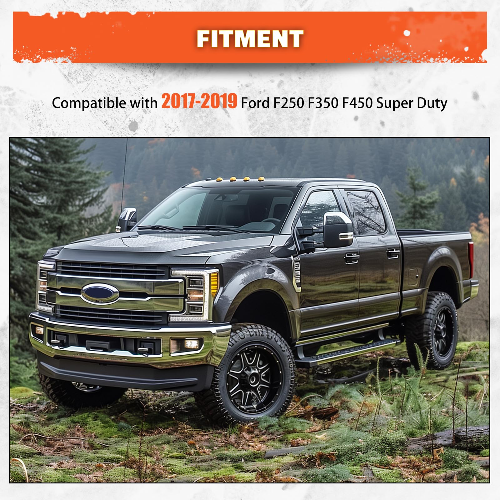 Ecotric Front Bumper Hood Grille Grill Compatible With 2017 2018 2019 Ford F250 F350 F450 Super Duty Chrome (Not Only Overlay)