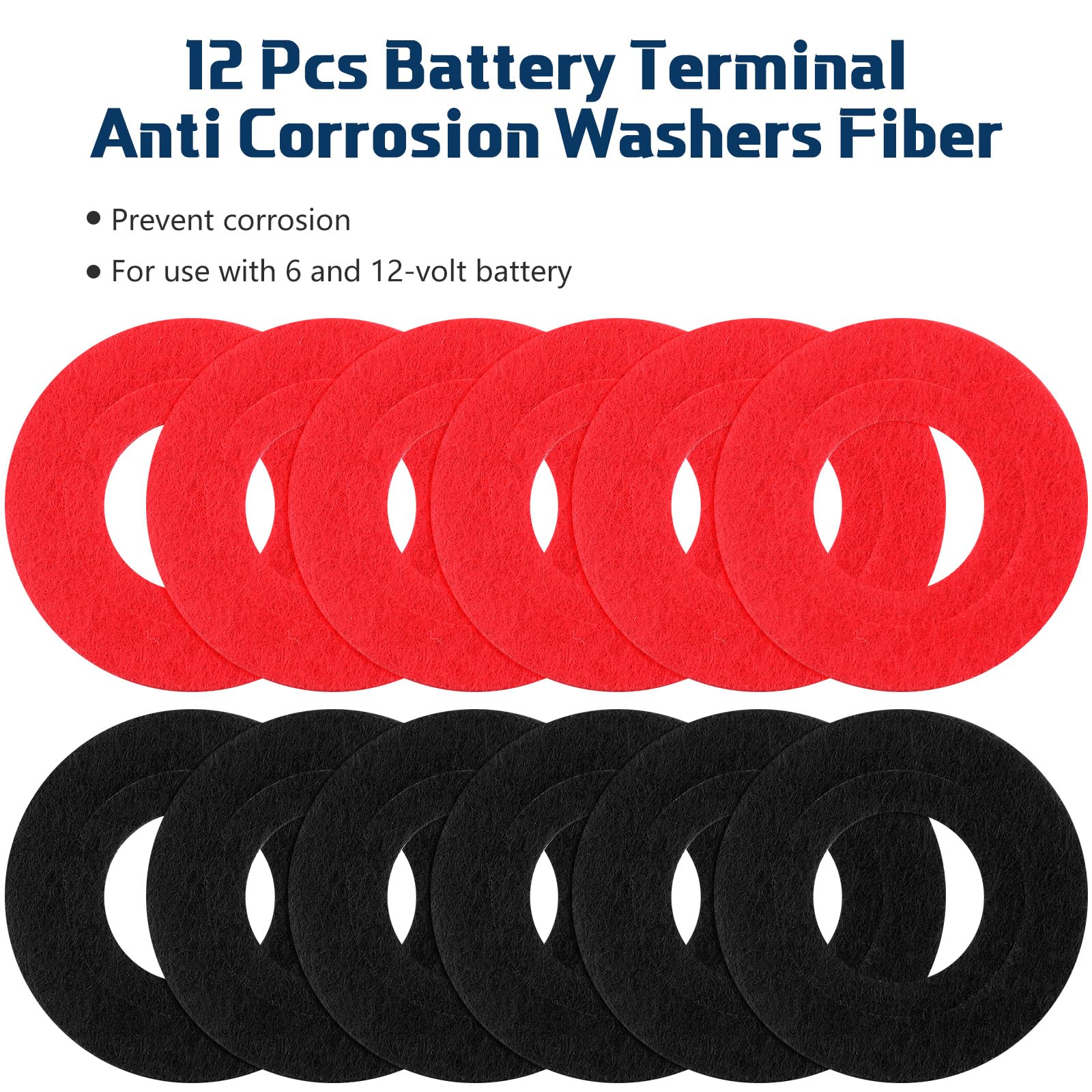 Pangda 12 Pieces Battery Terminal Anti Corrosion Washers Fiber Battery Terminal Protector (Red, Black)