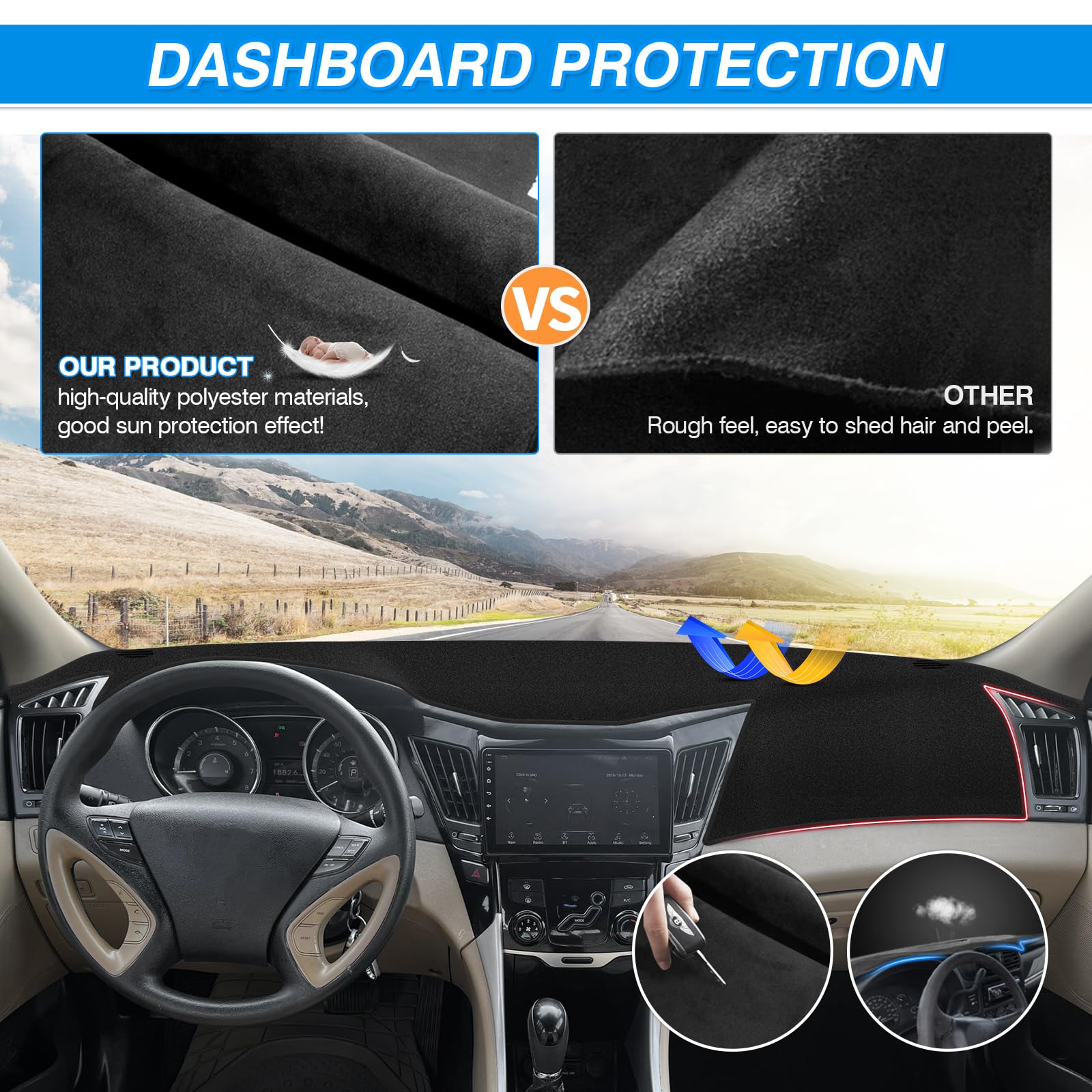 Cartist Dash Cover Compatible With Hyundai Sonata 2011 2012 2013 2014 Accessories Dashboard Cover Mat Non-Slip Carpet Sunshield