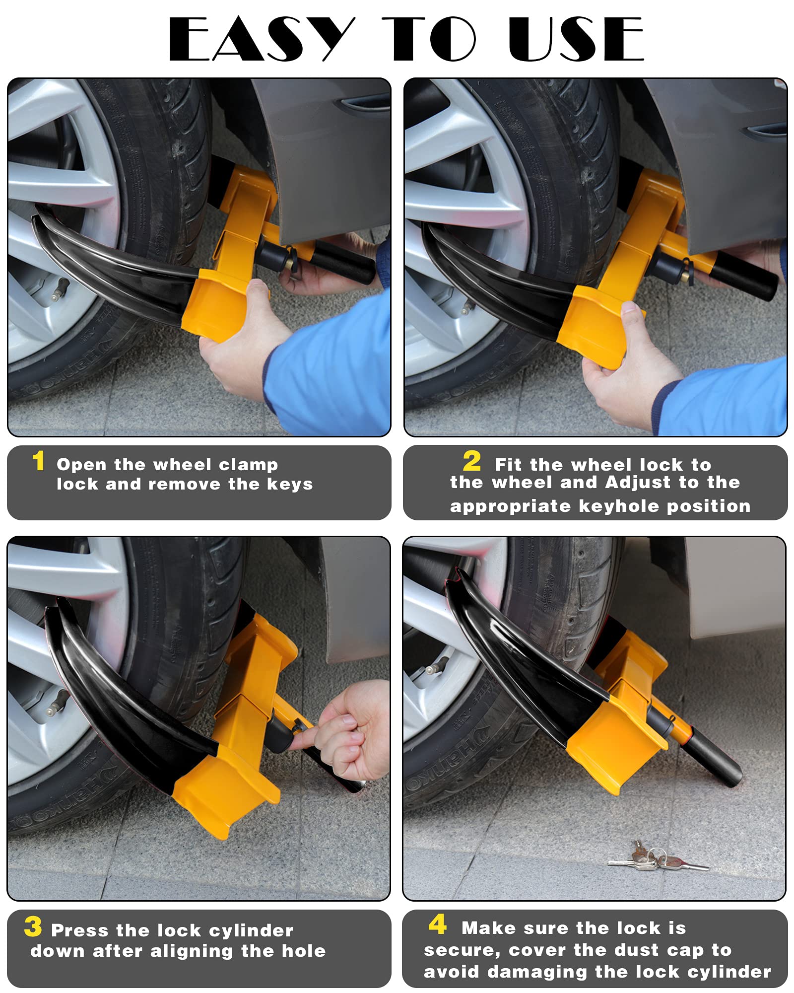 Tevlaphee Universal Wheel Lock Heavy Duty Security Trailer Wheel Lock Anti Theft Wheel Locks For Cars Suv Camper Motorcycle Trai