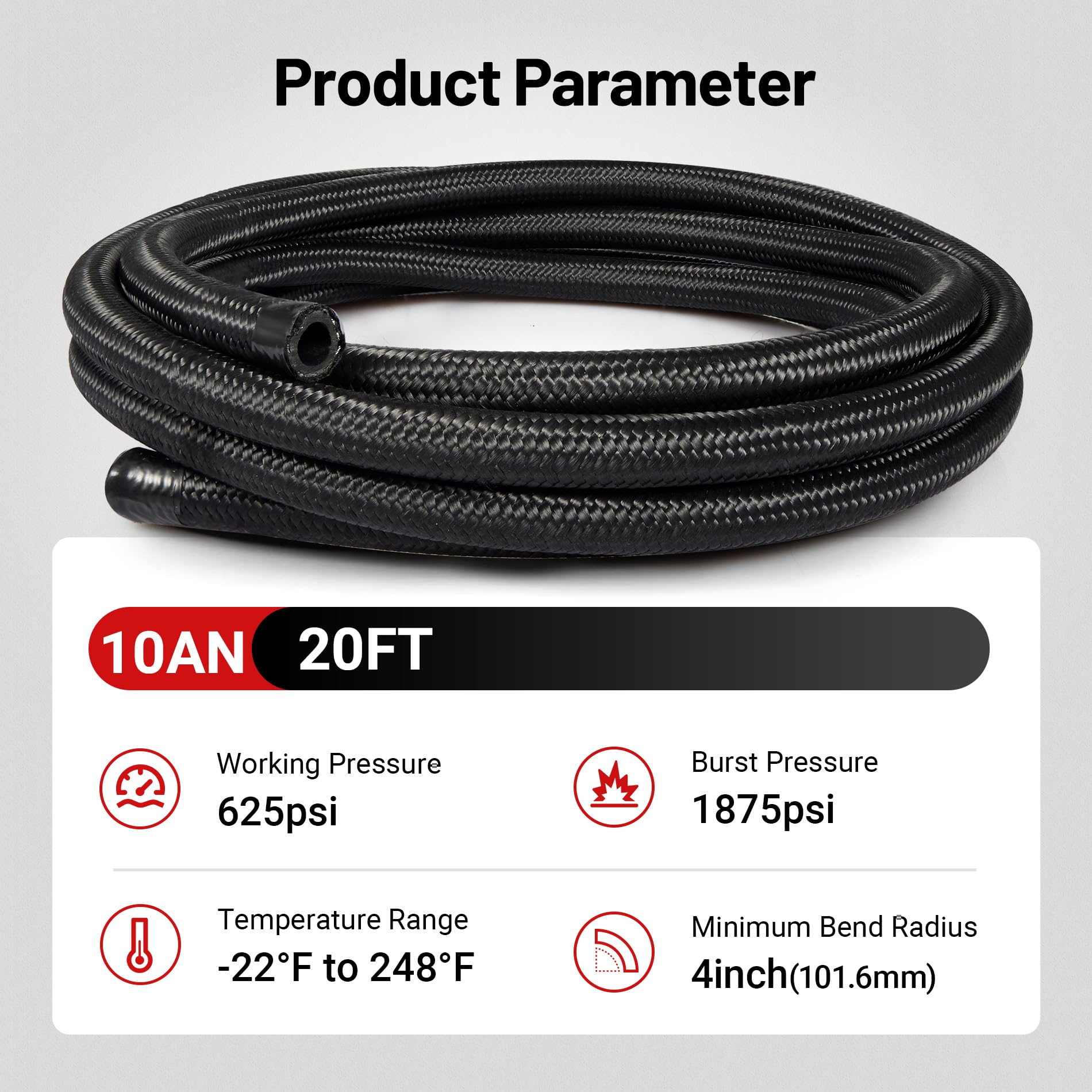 Evil Energy 10An Fuel Line, An10 Braided Fuel Hose Nylon Cpe 20Ft Black