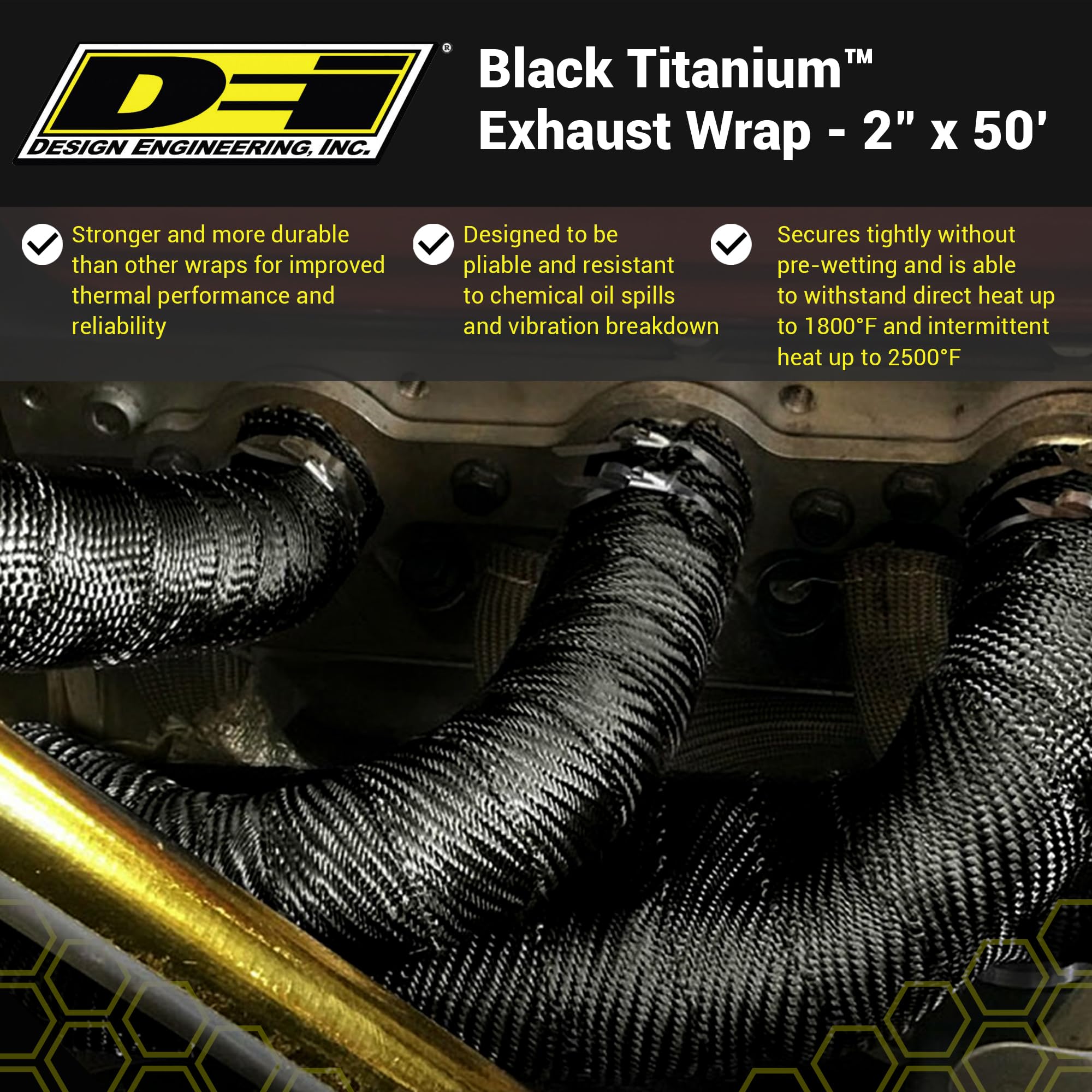 Design Engineering Inc. Black Titanium Exhaust Heat Wrap (2'' X 50') With Lr Technology - Withstands Direct Heat Up To 1800F & 2