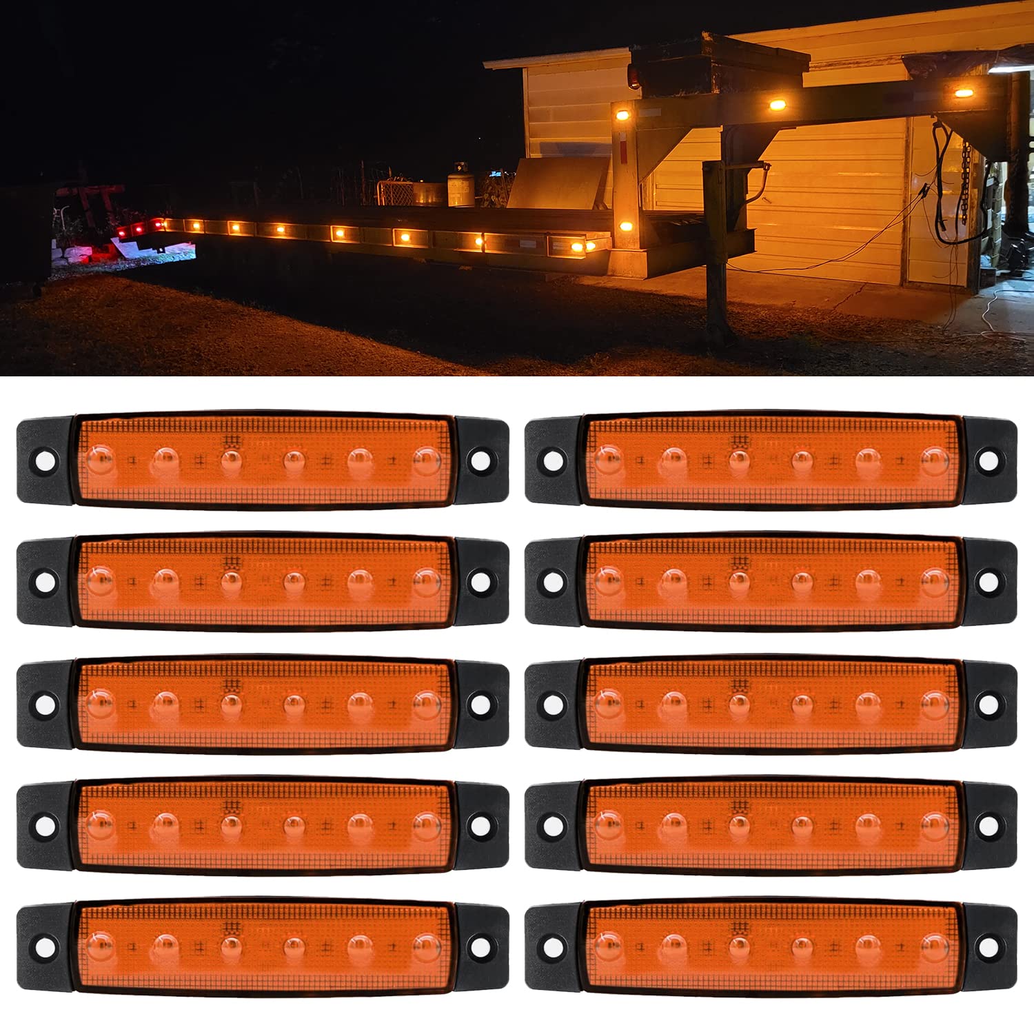 Fxc 10X 12V 6 Led 3.8'' Truck Bus Boat Trailer Rv Side Marker Indicators Clearance Light Lamp Amber