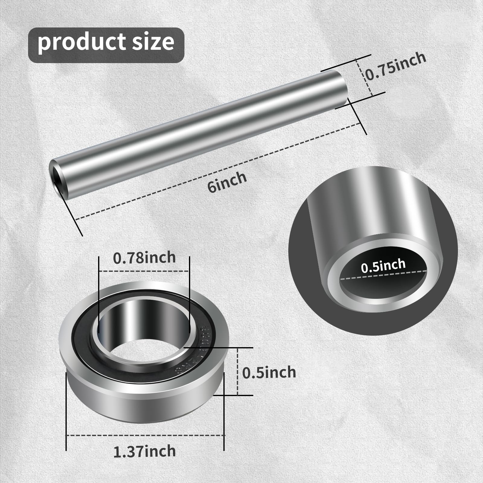 2 Kits Stainless Steel Front Wheel Axle & Bearing Conversion Oem Upgrade Fits Husqvarna Z242F Z246 Z246I Z248F Z254 Z254F Z254I Ez4824 Rz4621 Rz4824F Rz5424 Rz5426 Rz54I (Fits 6' Wheel Sleeves Only