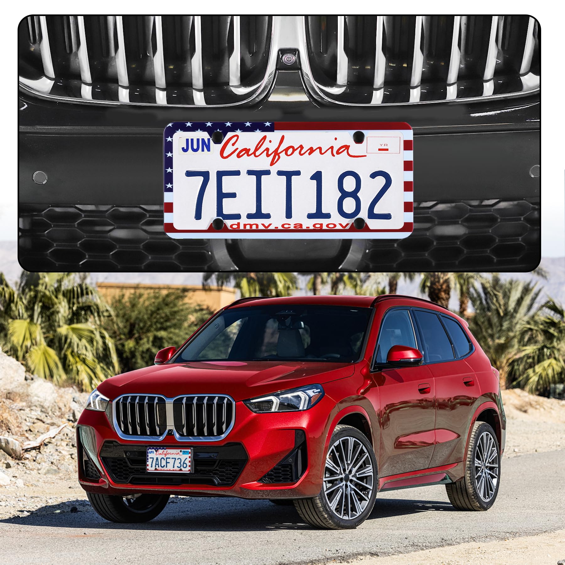 Livtee American Flag License Plate Frames, 4 Holes Stainless Steel License Plate Covers, 2Pcs License Plate Holder, Automotive E