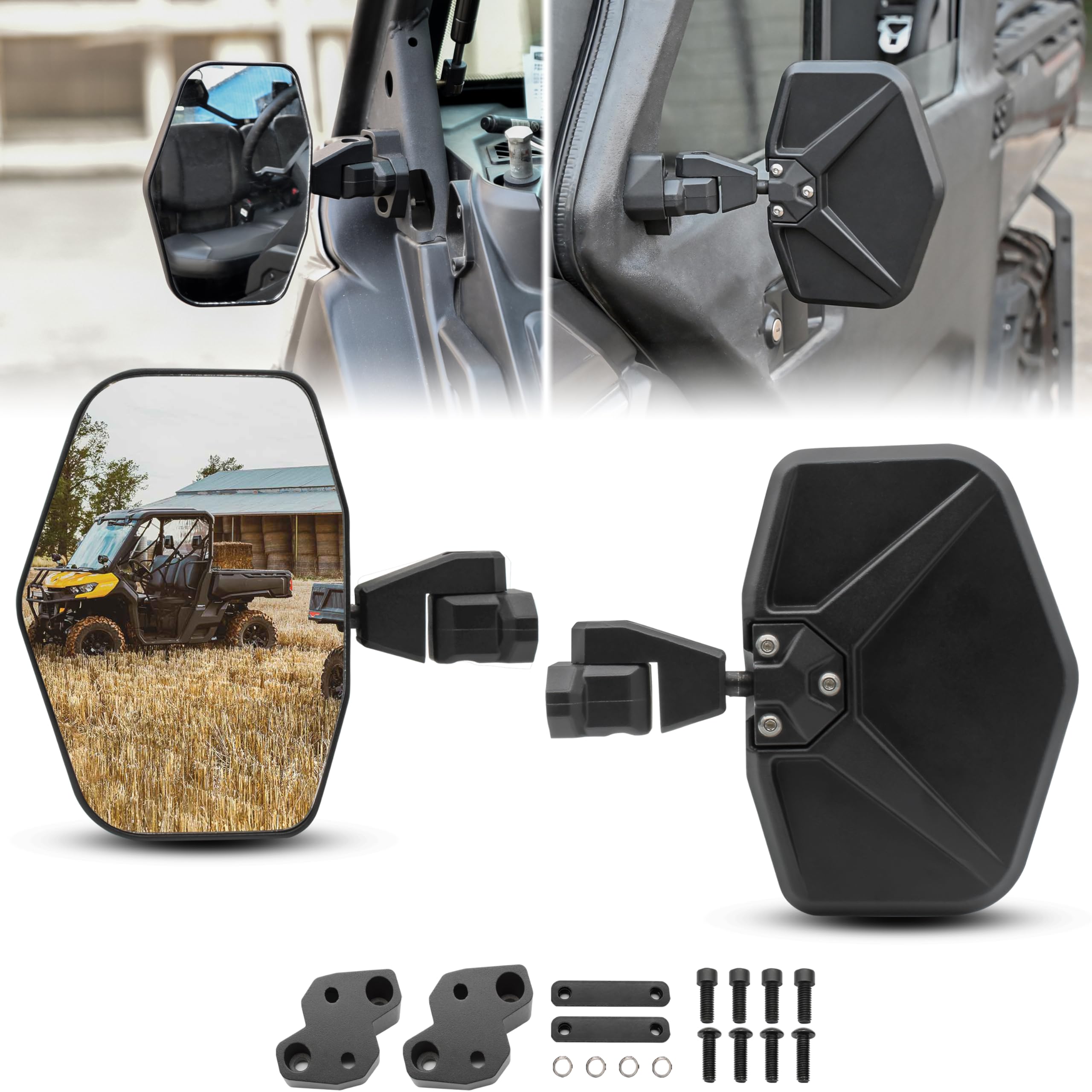 Katimoto Side View Mirrors For Can Am Defender 2016-2024, Convex Break Away Rear View Mirrors For Can-Am Defender Max Hd8 Hd10 Hd5 2016-2024 Accessories, Replace #715002459 (2Pcs)