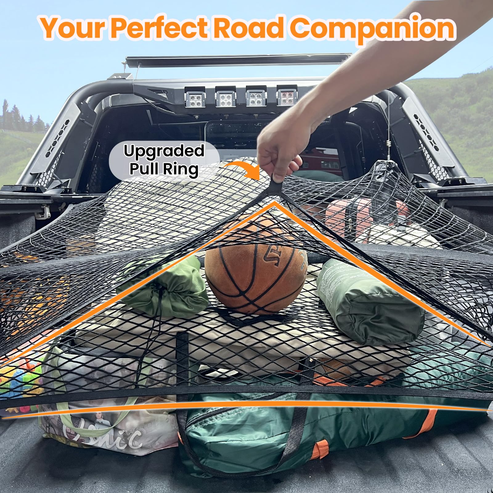 Truck Bed Net, Double-Layer Elastic Cargo Net Stretchable Mesh Organizer for Pickup, Suitable for Daily Light Loads of Trucks, U