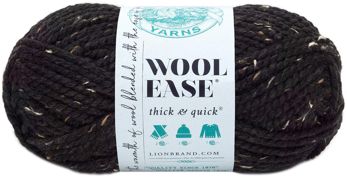 Lion Brand Yarn Wool-Ease Thick  Quick Yarn, Soft And Bulky Yarn For Knitting, Crocheting, And Crafting, 1 Skein, Obsidian