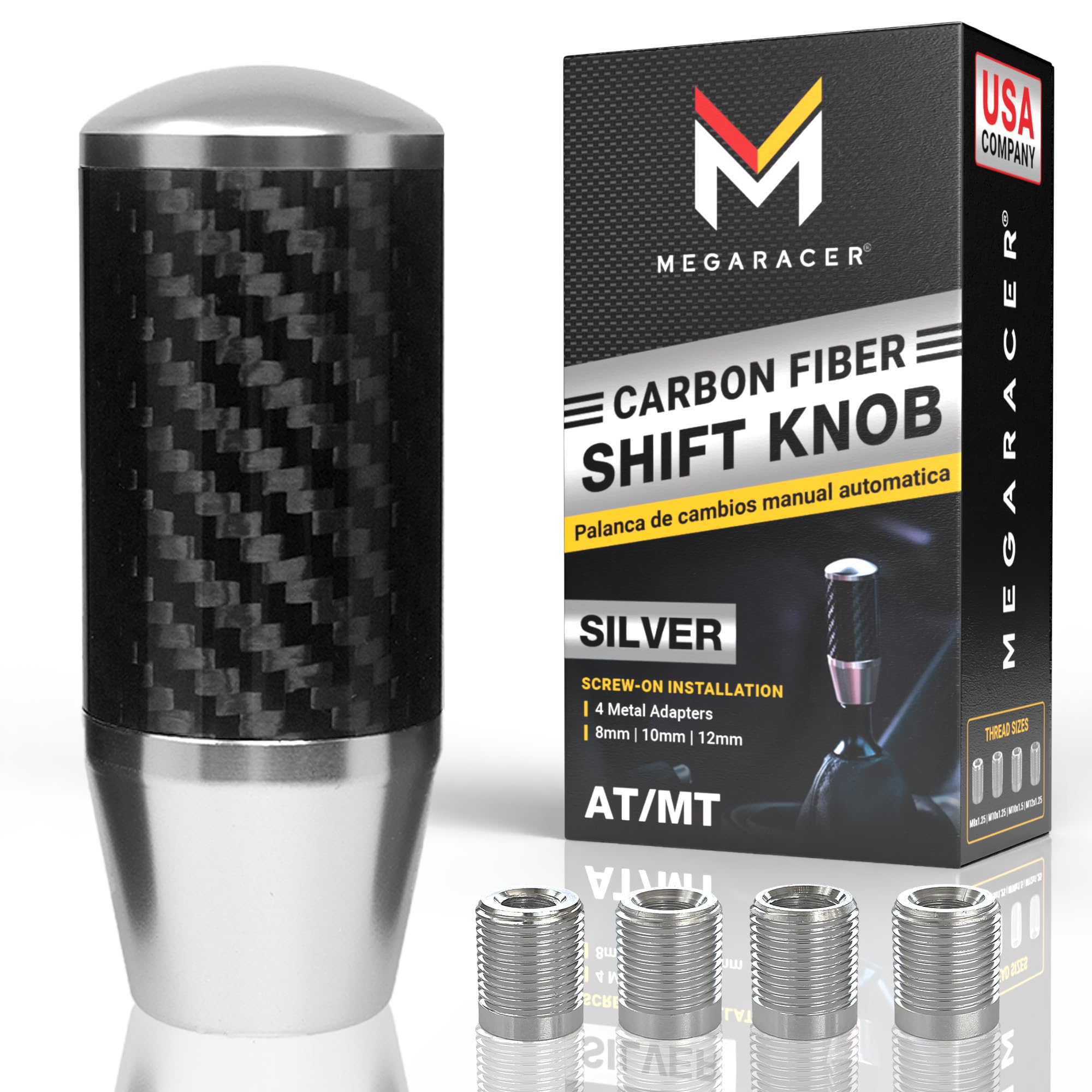 Silver Carbon Fiber Shift Knob | Buttonless Automatic Manual Gear Shift Knob Manual Shifter Knobs Car 6 Speed 4 5 Speed Gear Sti