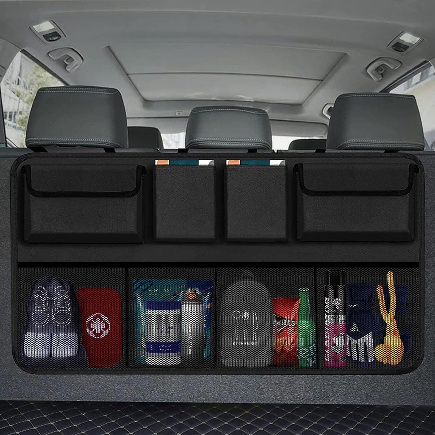 ZOCKRIX Car Back Seat Organizer with Multiple Pockets, Adjustable Straps and Mesh Storage, Black