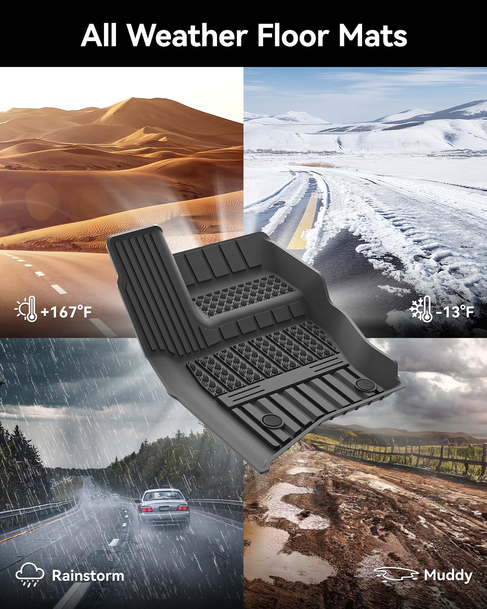 3W Floor Mats & Cargo Liner For Land Rover Defender 90 2020-2024 2025(3Pcs),Tpe All Weather Custom Fit Floor Liner,Black