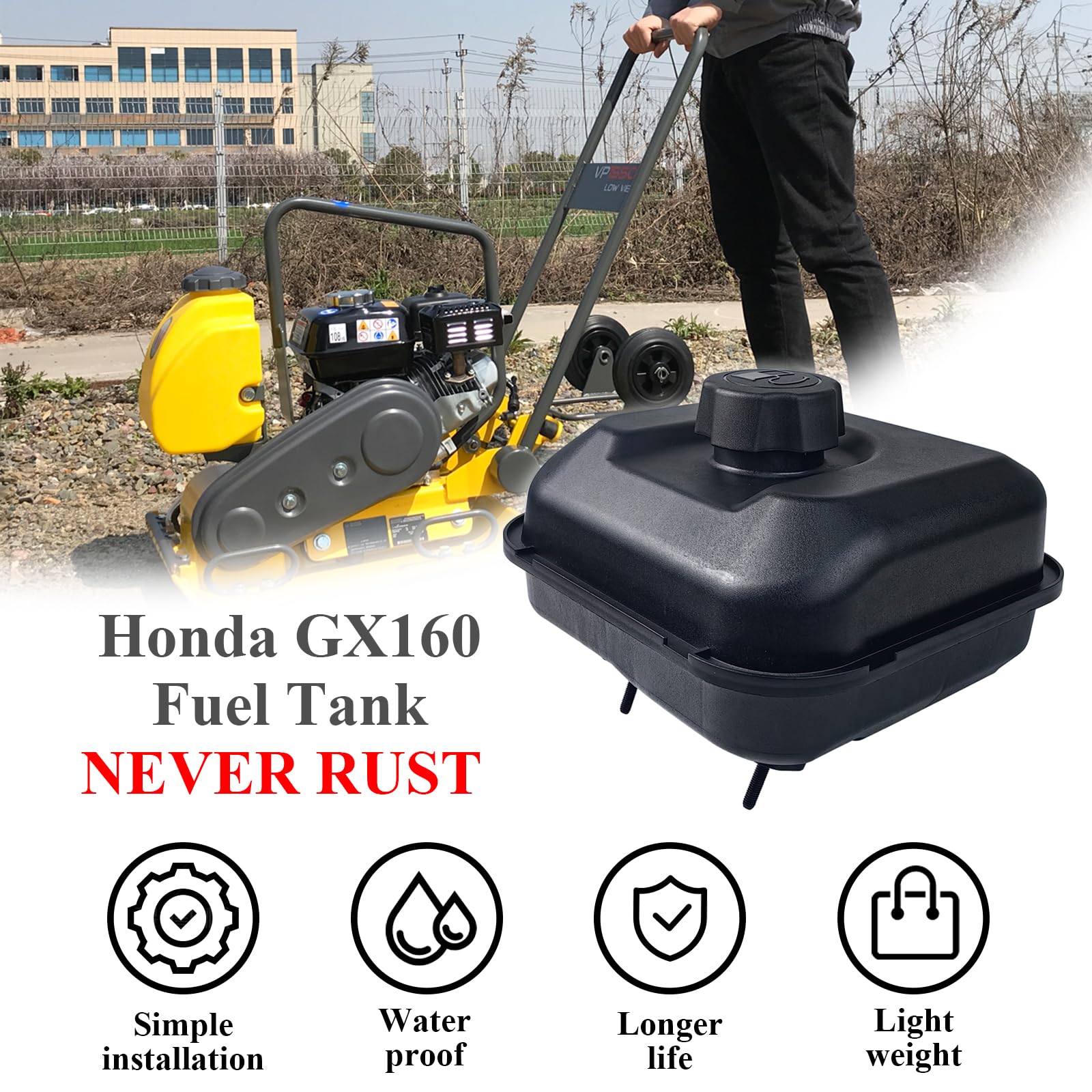 Gas Fuel Tank Compatible With Gx160 Gx200 5.5Hp 6.5Hp Harbor Freight Predator 212Cc Engine Anti-Vibration Hdpe Never Rust Oil Tanks Replaces For 17510-Ze1-020Za 17510-Ze1-030Zf