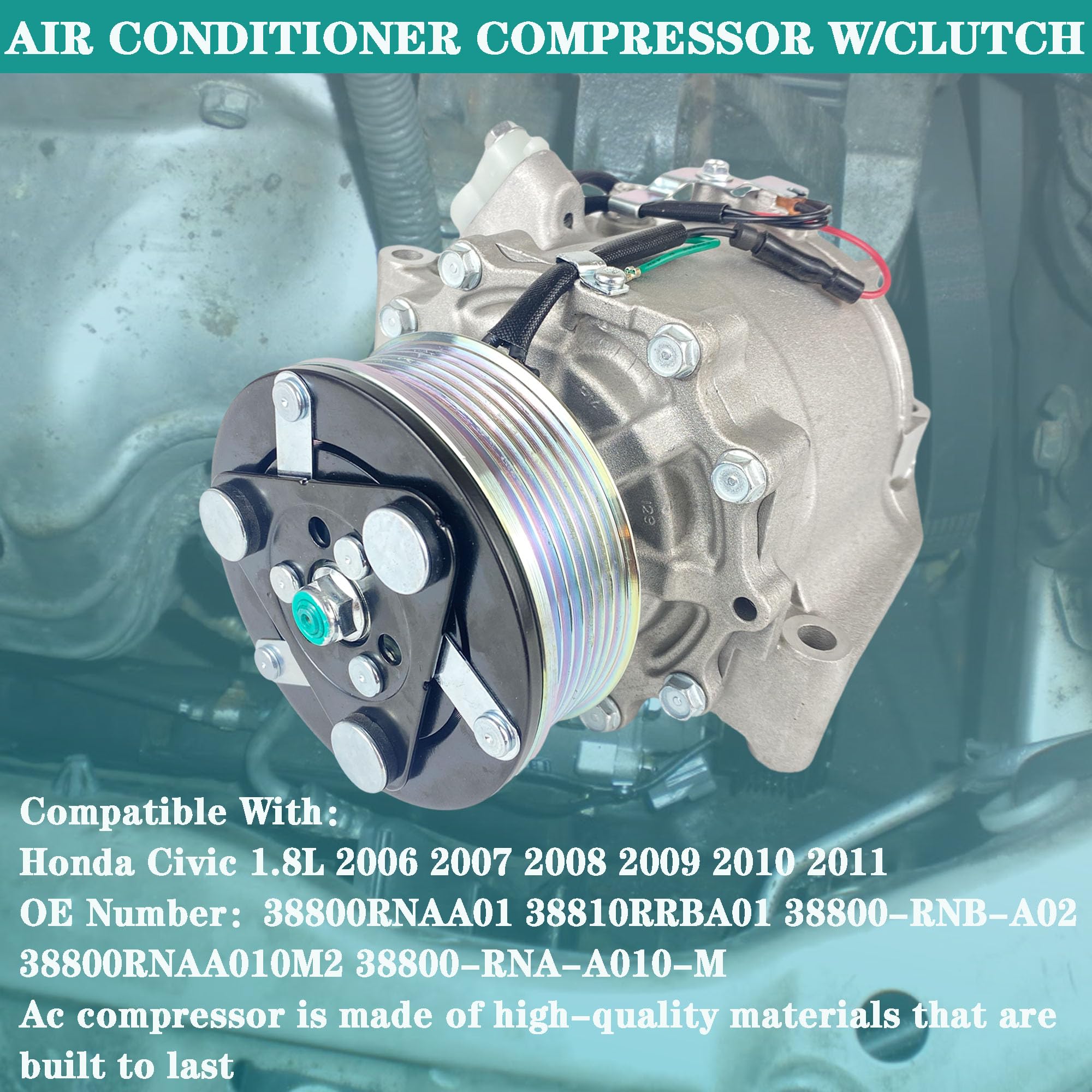 YzusGomumu Car AC Compressor Compatible with 2006 2007 2008 2009 2010 2011 Honda Civic 1.8L Air Conditioner Compressor w/Clutch