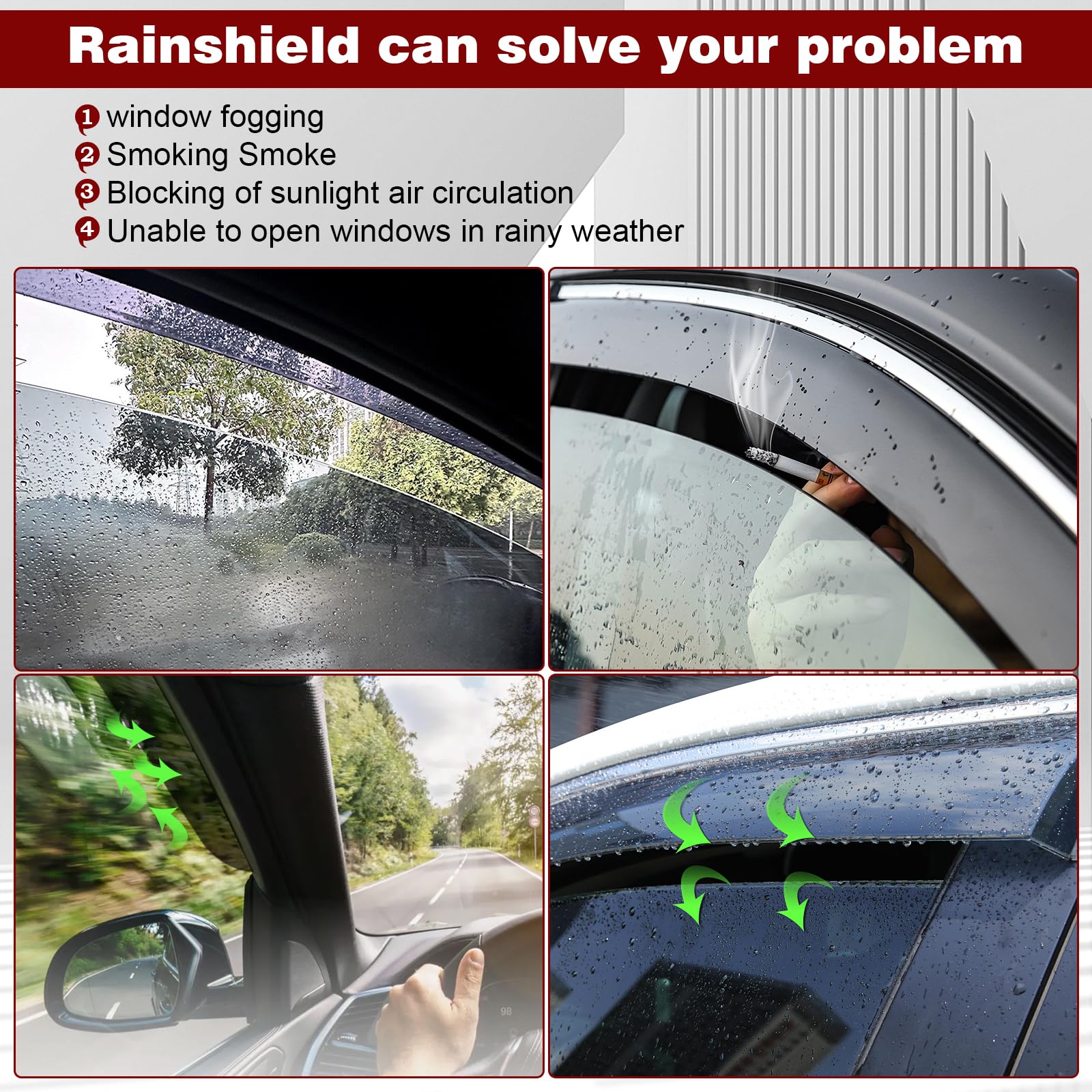 Zzdsnj Tape-On Rain Guard 4-Piece For 2014-2019 Toyota Corolla Windows Visor Shield Shade Smoke 94989