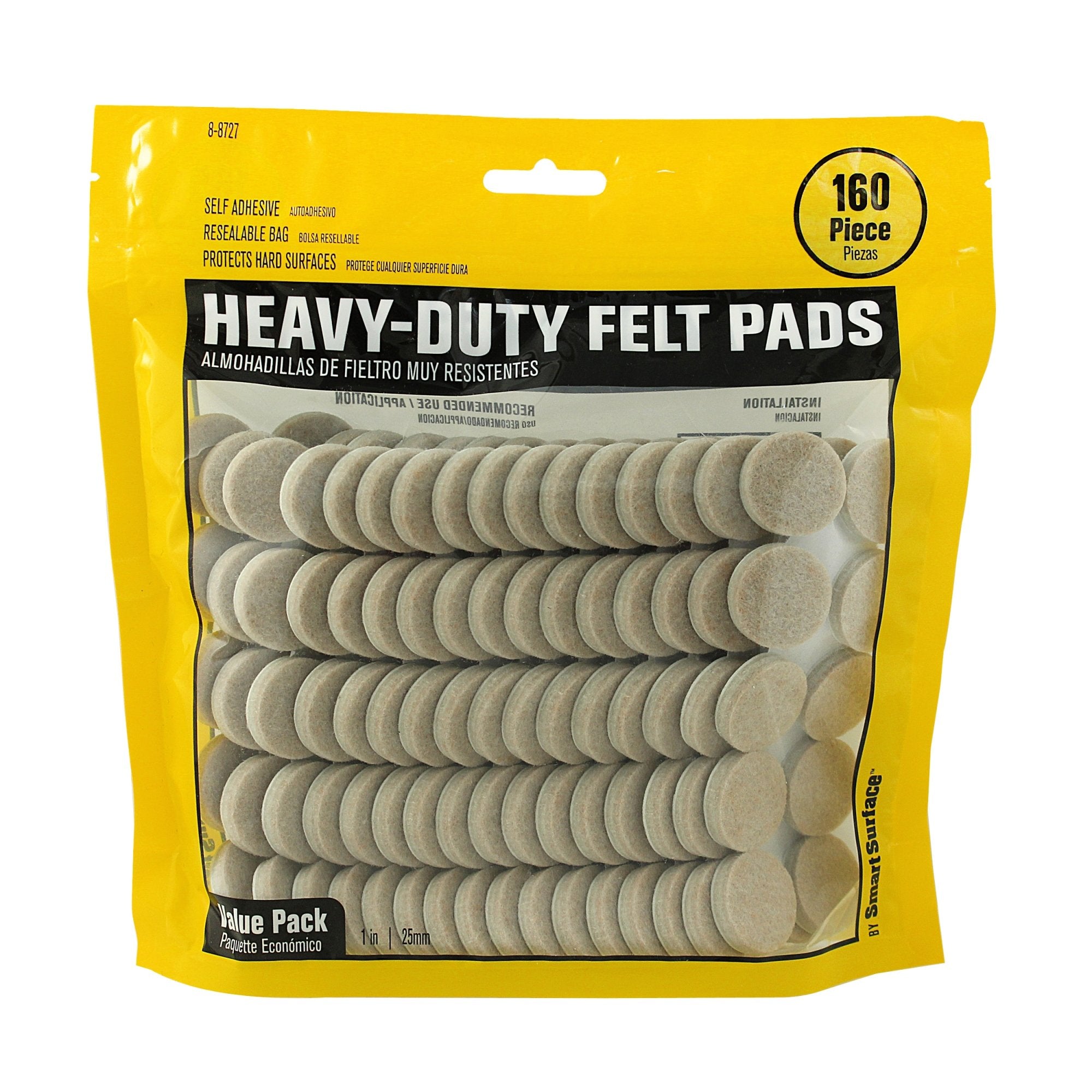 Smart Surface 8727 Heavy Duty Self Adhesive Furniture Felt Pads 1-Inch Round Oatmeal 160-Piece Value Pack In Resealable Bag