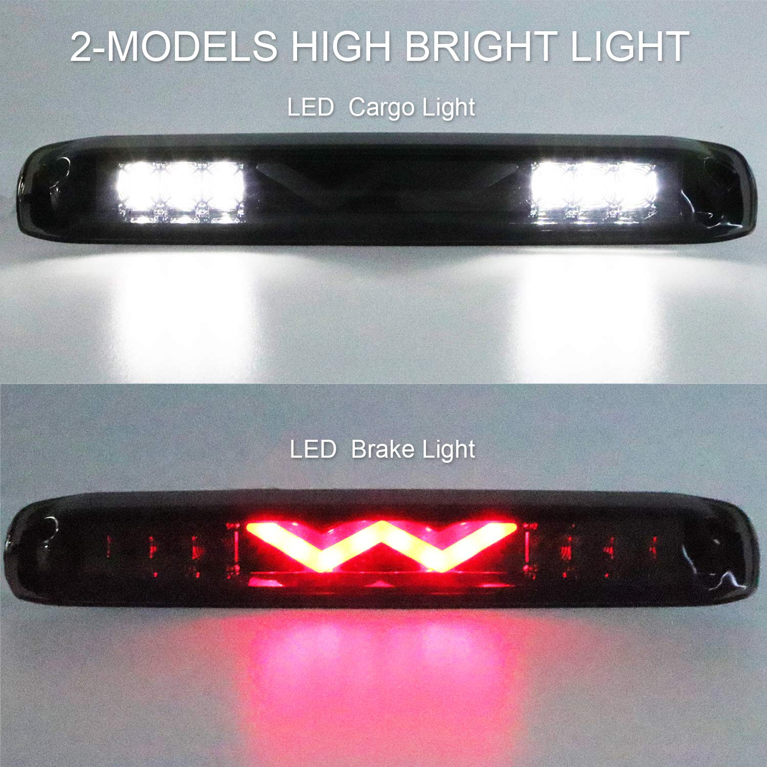 Tresound Led Third 3Rd Brake Light Compatible With 1999-2007 Silverado Gmc Sierra 1500 2500 3500 Hd Classic, Rear Cargo Lamp High Mount Stop Light Reverse Light (Smoke)