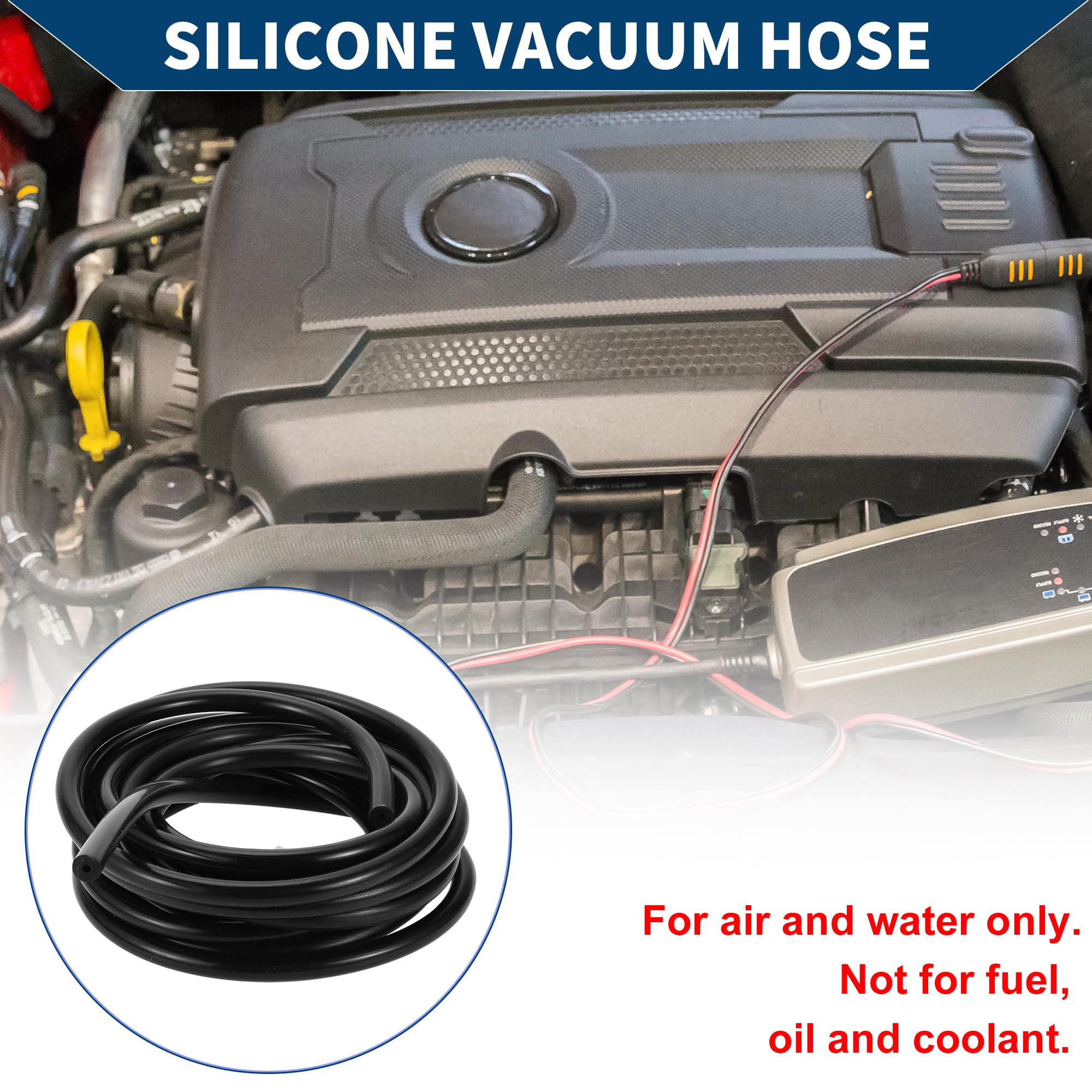 Hihaha Silicone Vacuum Tubing Hose Automotive Vacuum Line High Temperature 16.4FT 1/8'' 3mm ID 3.5mm Thickness 1 Pc Black