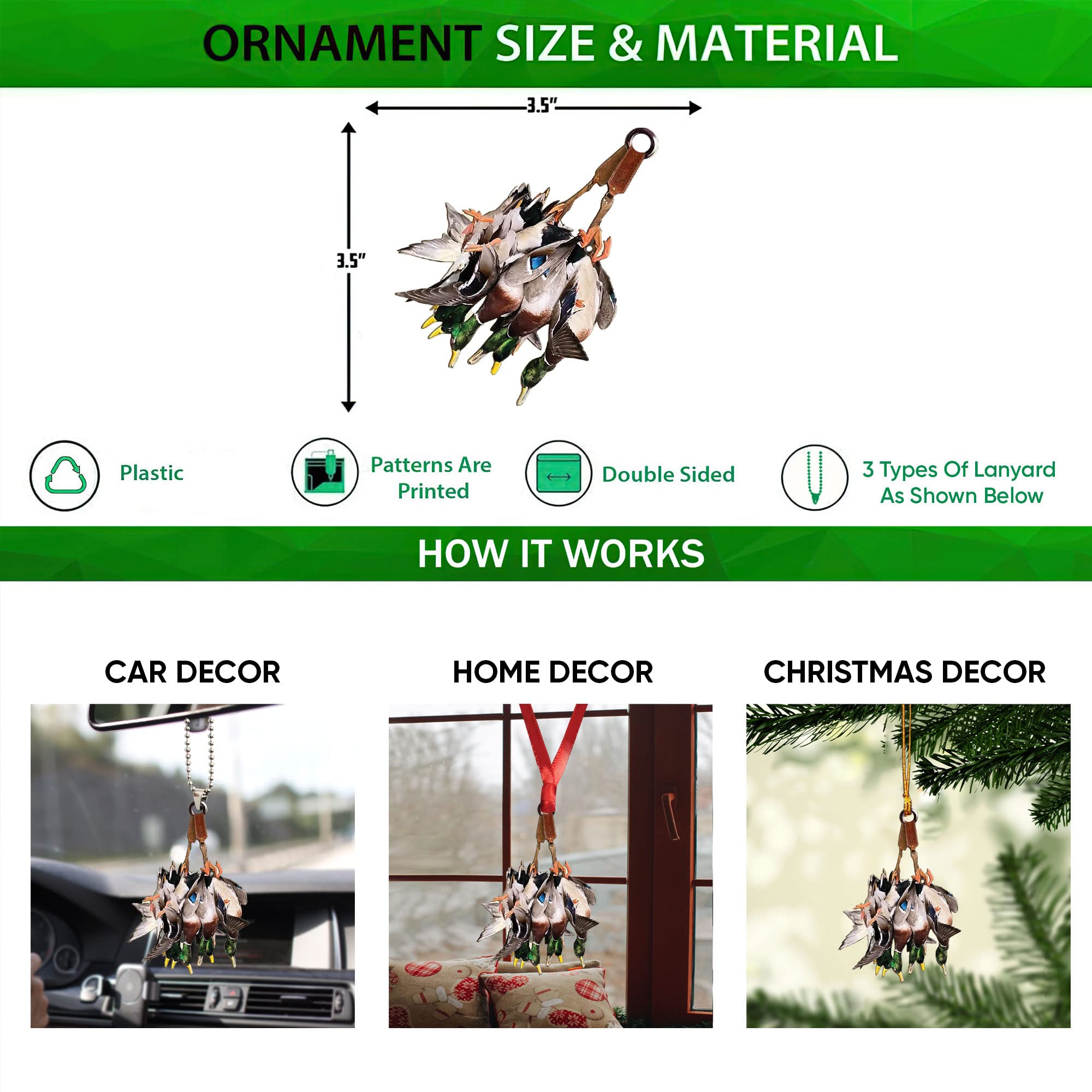 Talataca Duck Hunting 2D Flat Car Rear View Mirror Accessories Christmas Tree Ornament Decoration Hanging Charm Interior Rearvie