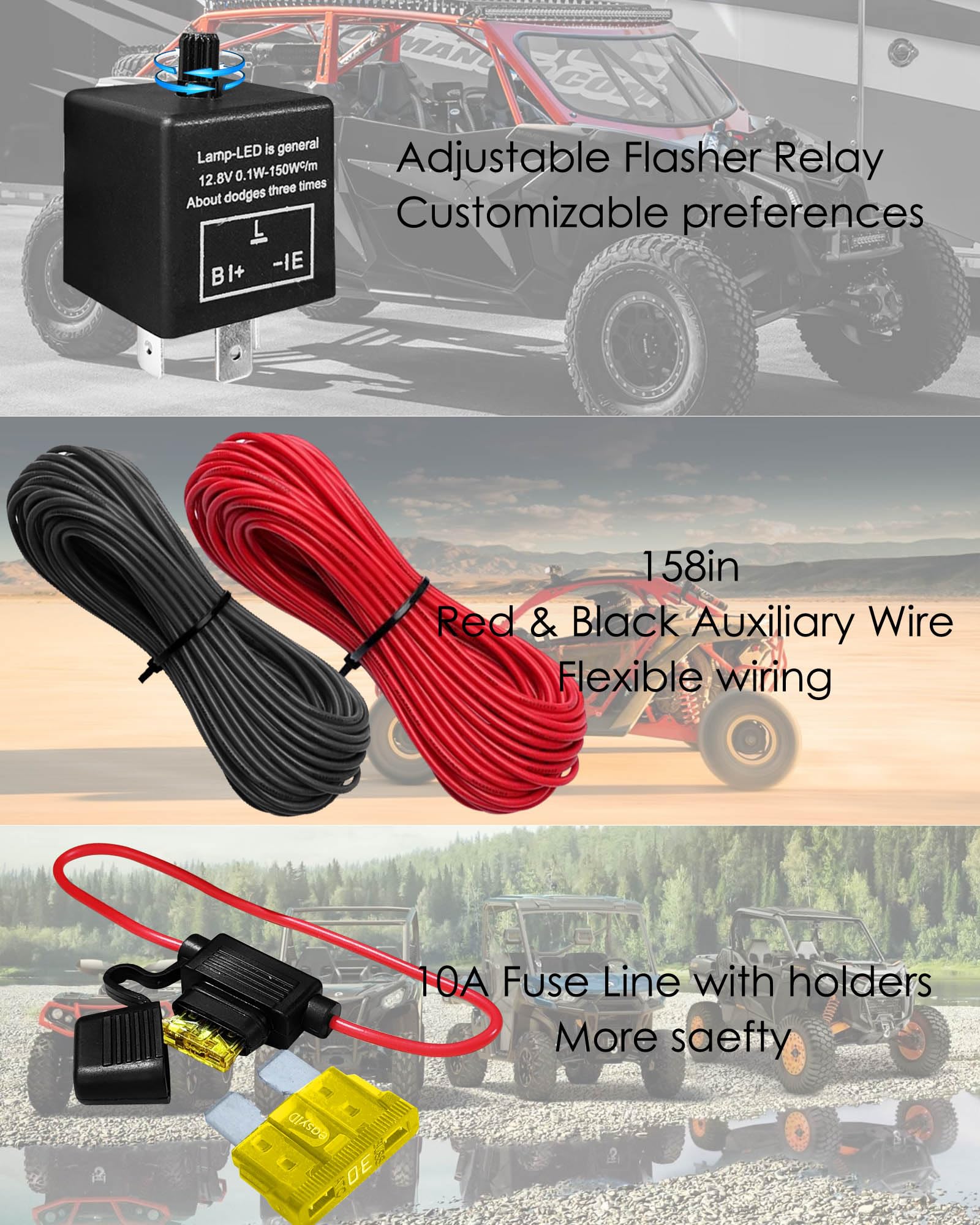 Universal ATV UTV SXS Turn Signal Set, Street Legal Kit with 110DB Horn Reverse Light Rocker Switch Flasher Relay Fuse Wire Fits