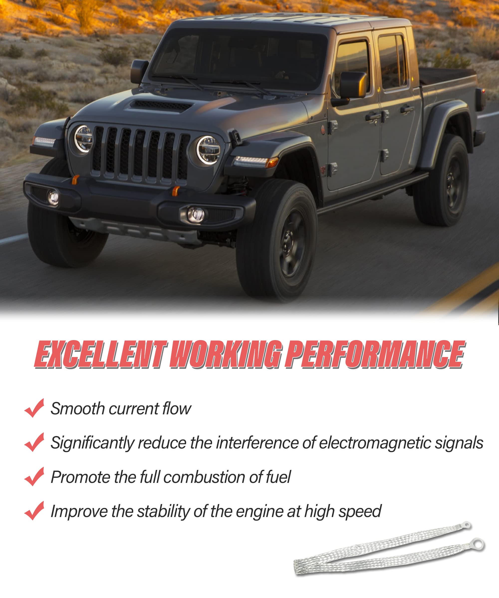 Zlirfy Automotive Ground Strap Kit,Universal Flat Braided Copper Ground Strap,3Pcs 10'' X 1/2'' And 2Pcs 13'' X 1/2'' Car Ground