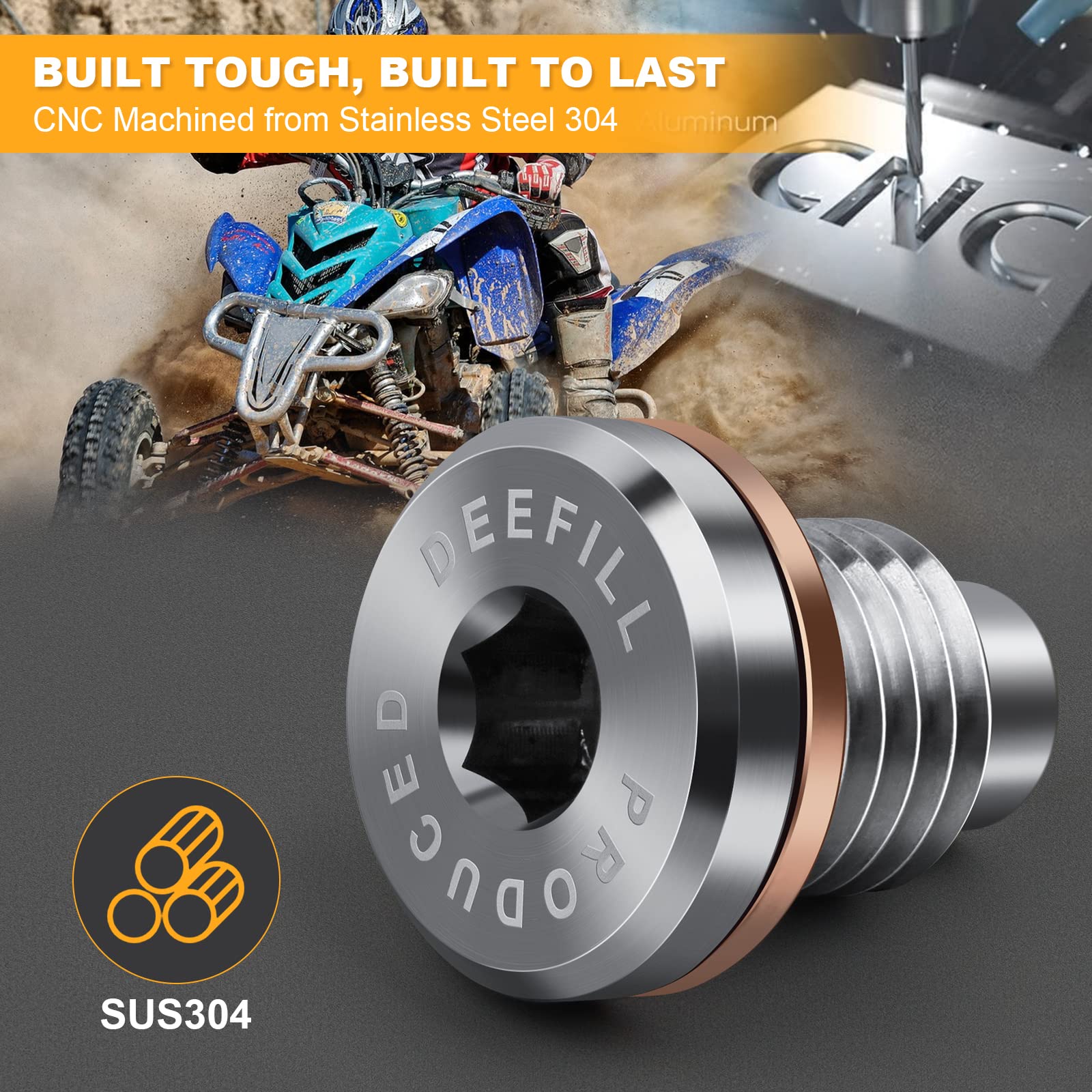 Deefill Magnetic Stainless Steel Crankcase Engine Oil Drain Plug With Copper Washer Fit For Cr250 Cr480, Polaris Rzr Sportsman Ranger Scrambler, Kawasaki, Yamaha And More Select Atv,Bike, Motor Models