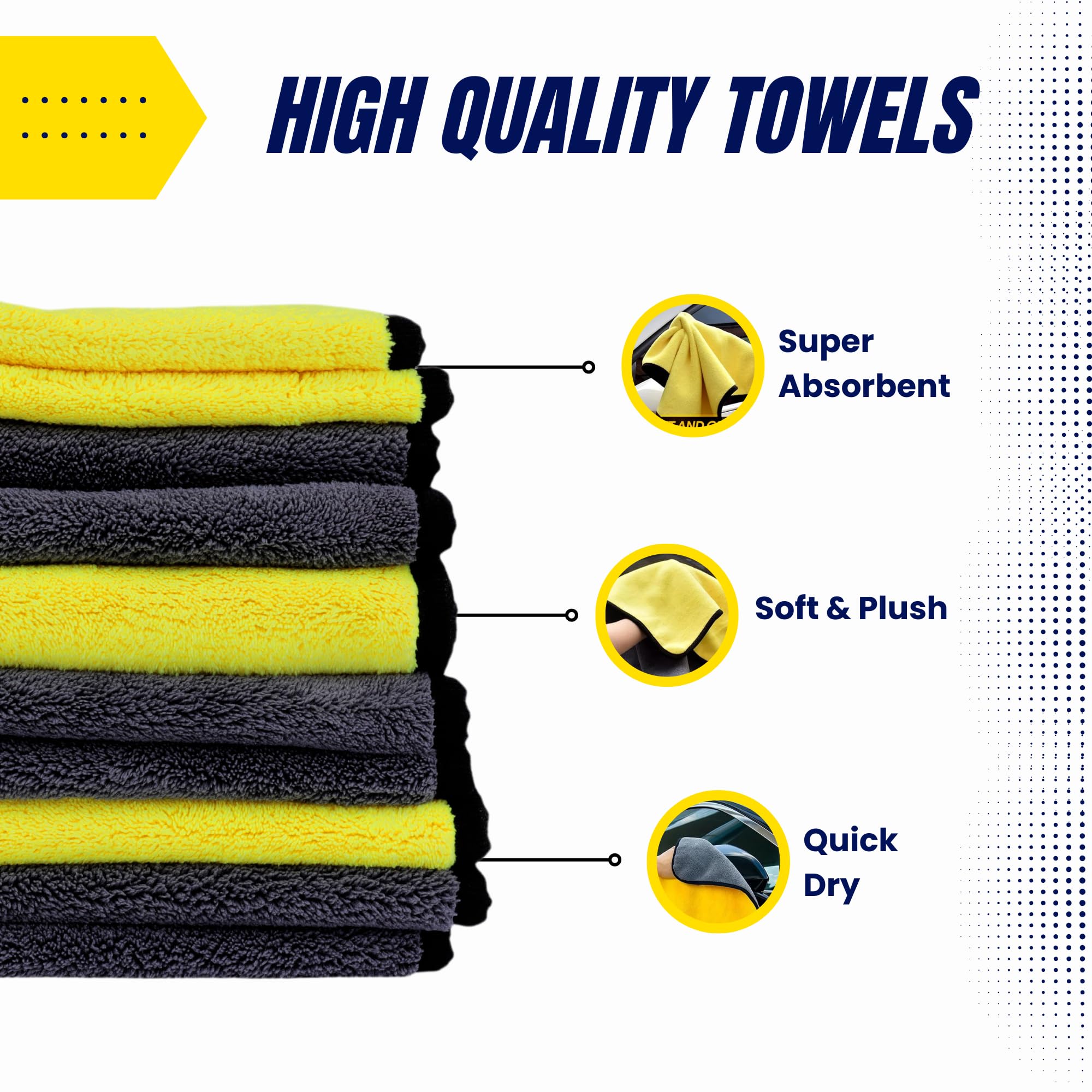 High Street Co Microfiber Towels for Cars (Pack of 6) - Wash Rags with High GSM, Highly Absorbent, Soft & Lint-Free - Cleaning R