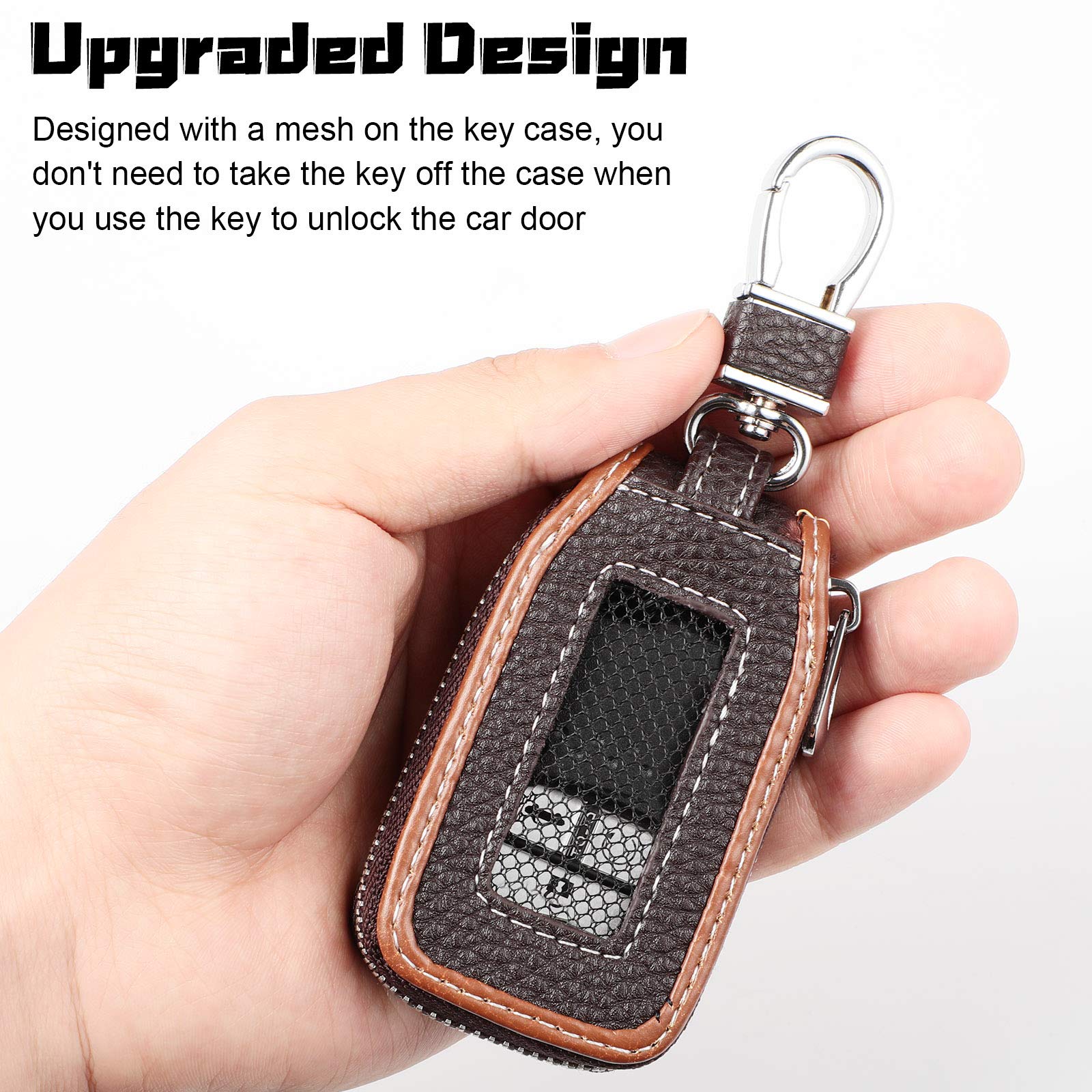 2 Pieces Leather Car Key Chain Case Holder Auto Key Fob Holder Smart Protector Cover (Brown)