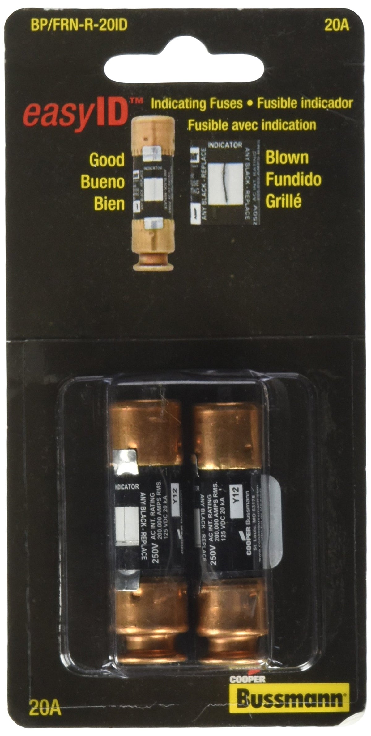 Cooper Bussmann BP/FRN-R-20ID 250-volt Current Limiting Class RK5 Fuse with Fusetron Dual Element and Time Delay, 2 Pack