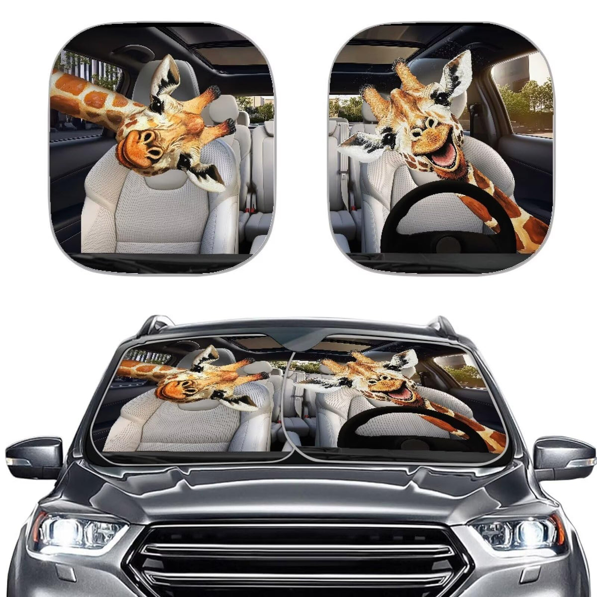 TOADDMOS Funny Windshield Sunshades for Car Window Screen Giraffe Driver Sun Shade Universal Sunshade Visor,Pack of 2,Novelty Ca