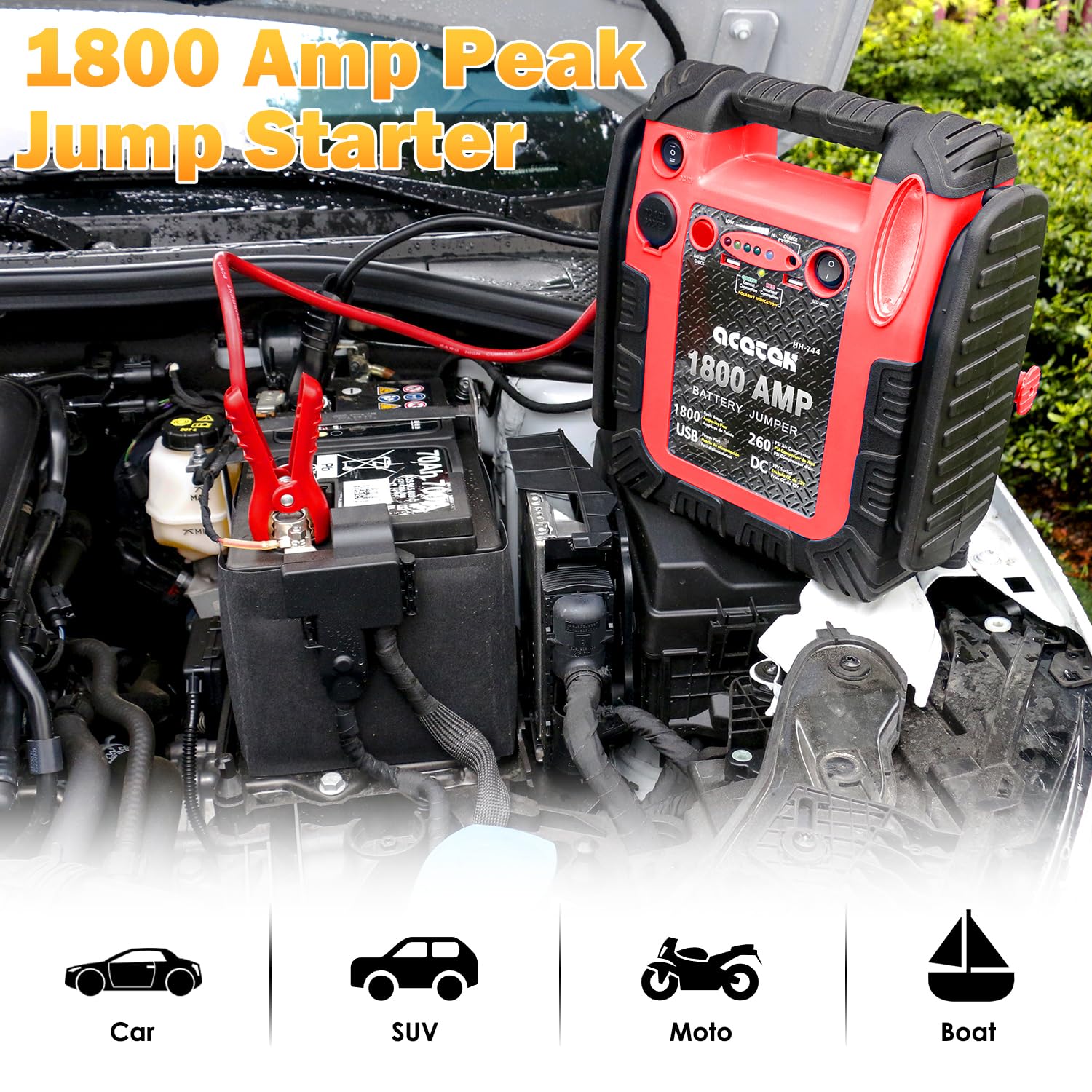 1800 Amp Jump Starter With Air Compressor, Acetek Car Battery Jump Starter 260 Psi Tire Inflator, 20000Mah 12V Auto Lead-Acid Battery Booster (Up To 6L Gas Or 6L Diesel Engine) With Led Light & Usb