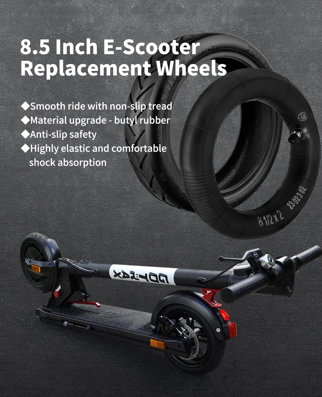 Walshen 8.5 Tire Tube Set for Xiaomi/Gorax Electric Scooter - Black, Thickened 50/75-6.1 Pneumatic Inner Tyre, Front & Rear Replacement
