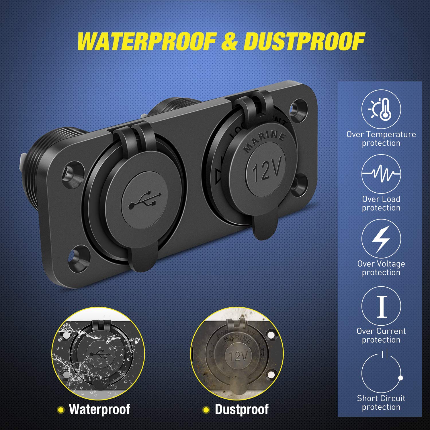 Nilight Qc 3.0 Usb Charger And Cigarette Lighter Socket Pre-Wired 12V-24V Dual Usb Car Charger With Cigar Lighter Power Socket F