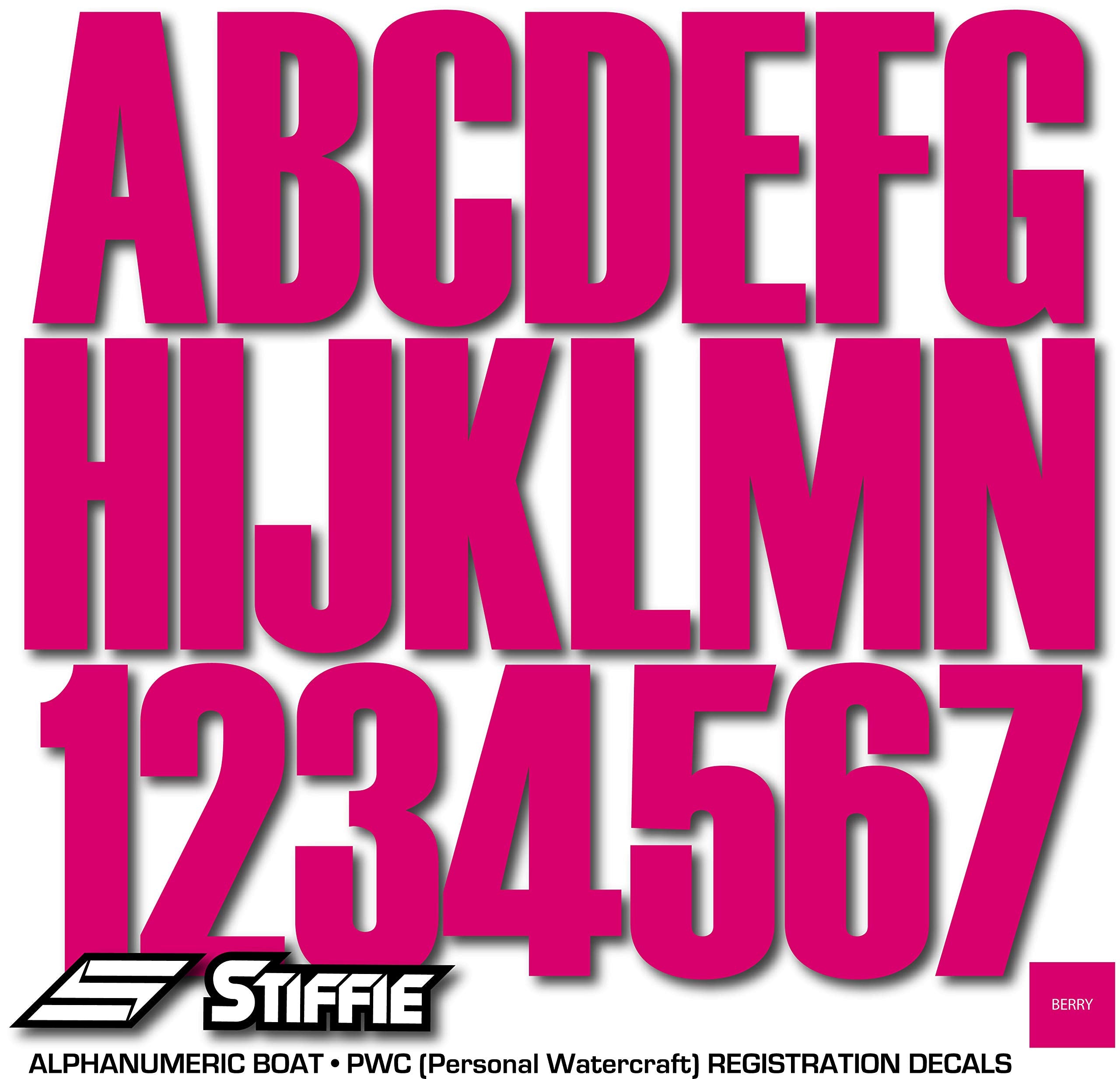 Stiffie Uniline Berry 3 Alpha-Numeric Registration Identification Numbers Stickers Decals For Boats & Personal Watercraft