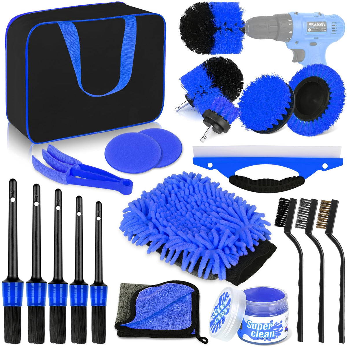 Herrfilk 20 Pcs Car Cleaning Tools Kit, Car Detailing Kit, Car Detailing Brush Set With Carry Bag, Auto Drill Brush Set Pro Car