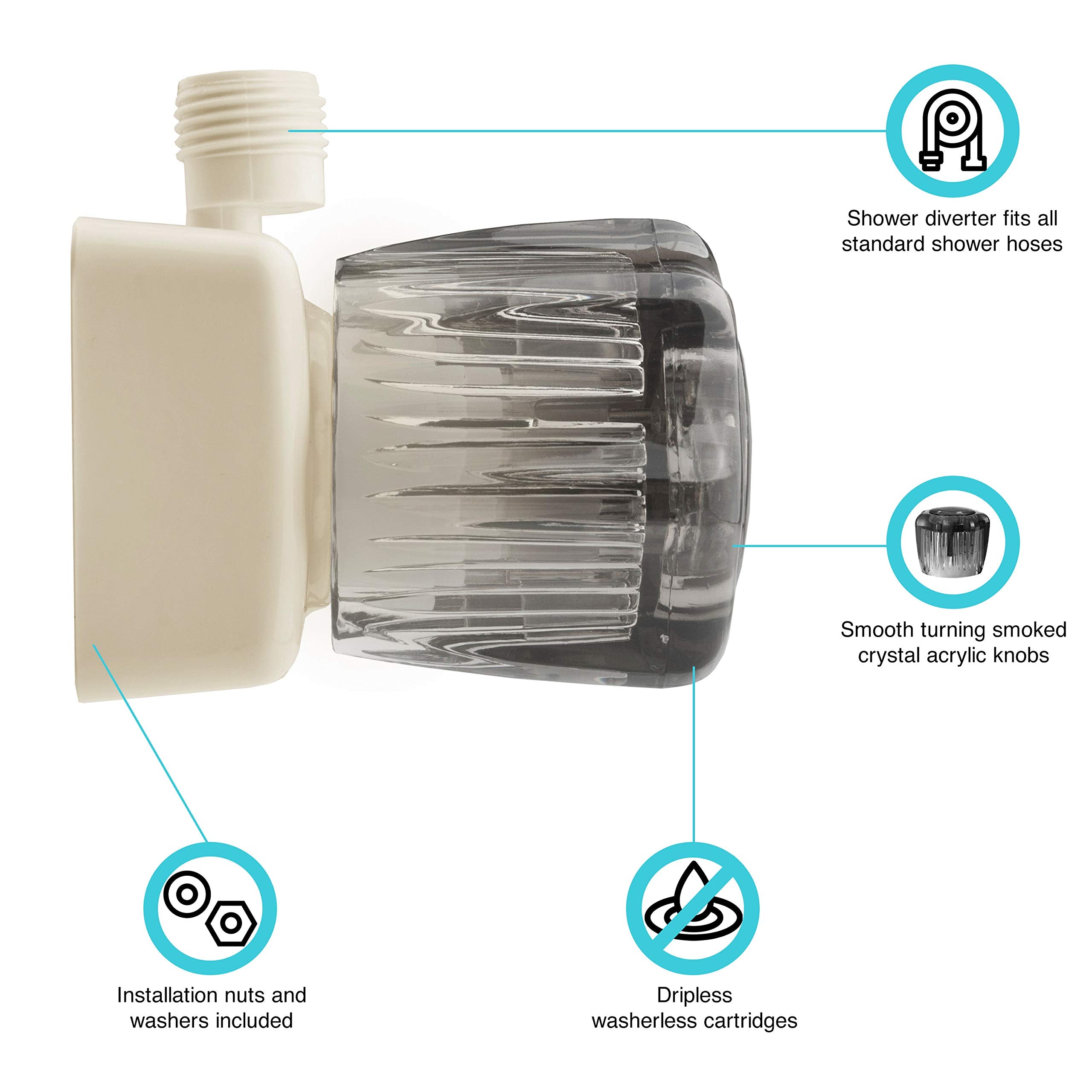 Dura Faucet Df-Sa100S-Bq Rv/Motorhome/Trailer Shower Faucet Valve Diverter With Smoked Acrylic Knobs (Bisque Parchment)