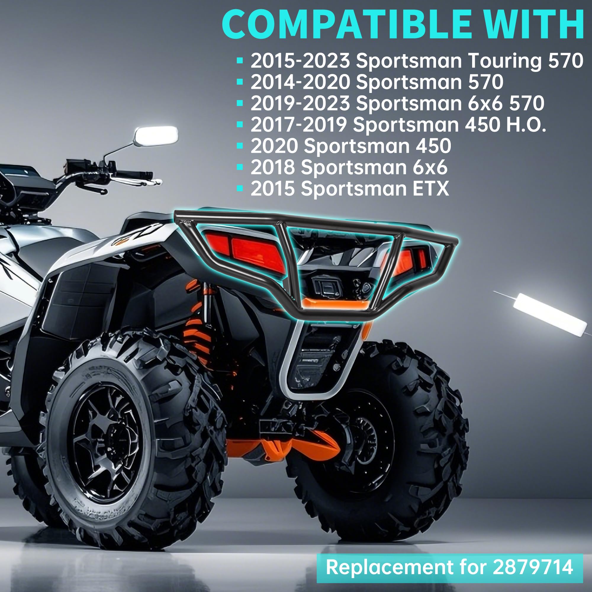 Ecotric Brush Guard Bumper Compatible With 2014-2023 Polaris Sportsman 450 570 Replacement For 2879715 Black Steel Bumper Protec