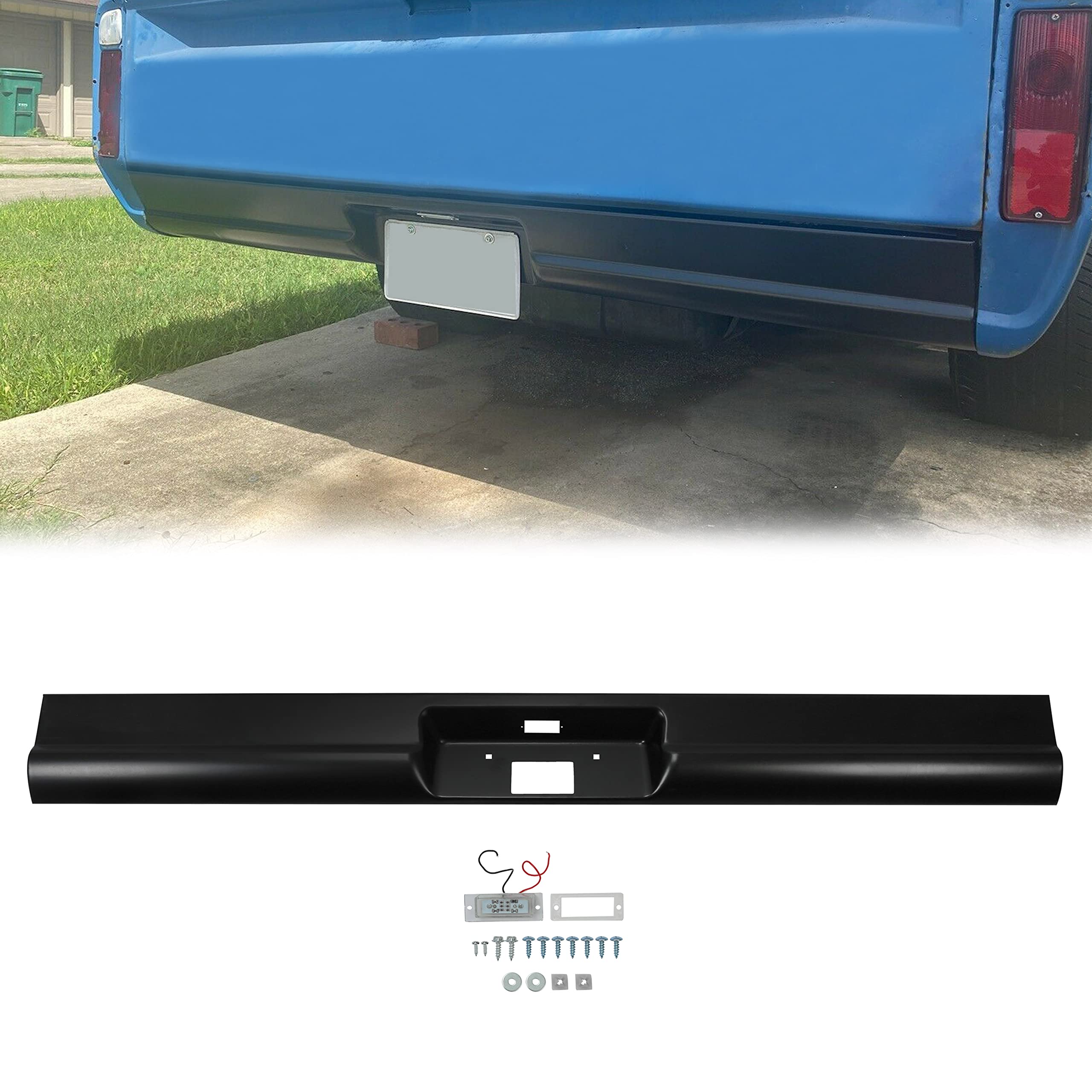 Kuafu Steel Rear Roll Pan Bumper W/License Light Compatible With 1967-1972 Chevy C10 Pickup Fleetside