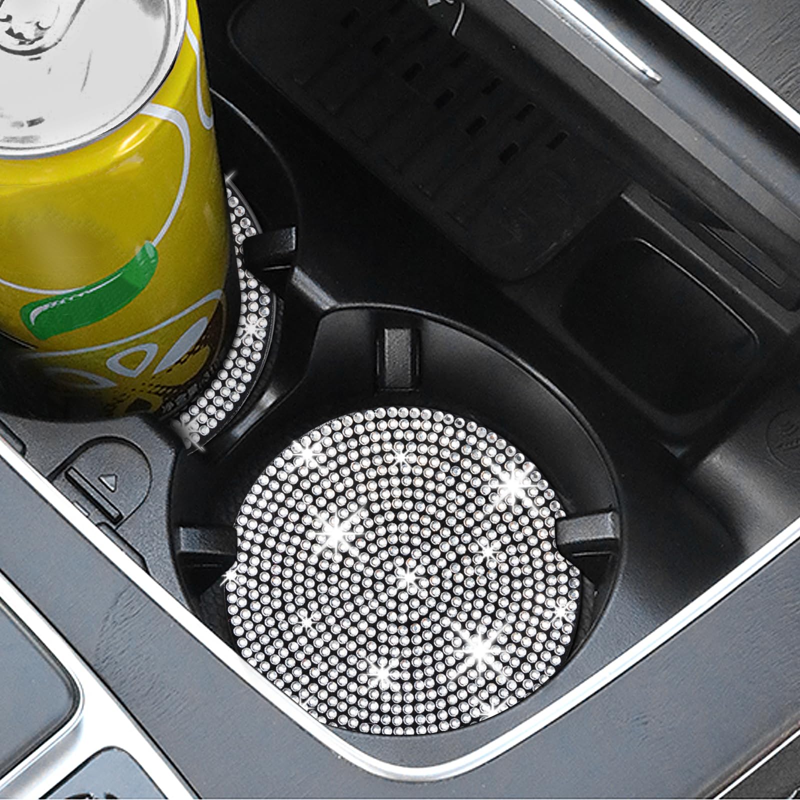 COCASES 4 Pack Bling Car Coasters, Car Cup Holder Coaster, Rhinestone Coaster for Cup Holders, Silicone Car Coasters for Women C