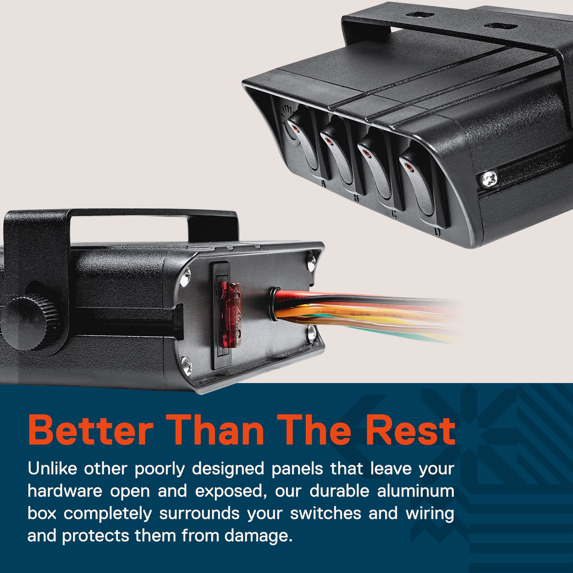 True Mods 4-Gang 12V Rocker Switch Box [20 Amp Max.] [12 Awg Wires][12 Volt Dc] Spst On/Off Rocker Toggle Switch Panel Box For Auto Automotive Lights Car Marine Boat Truck Vehicles & More