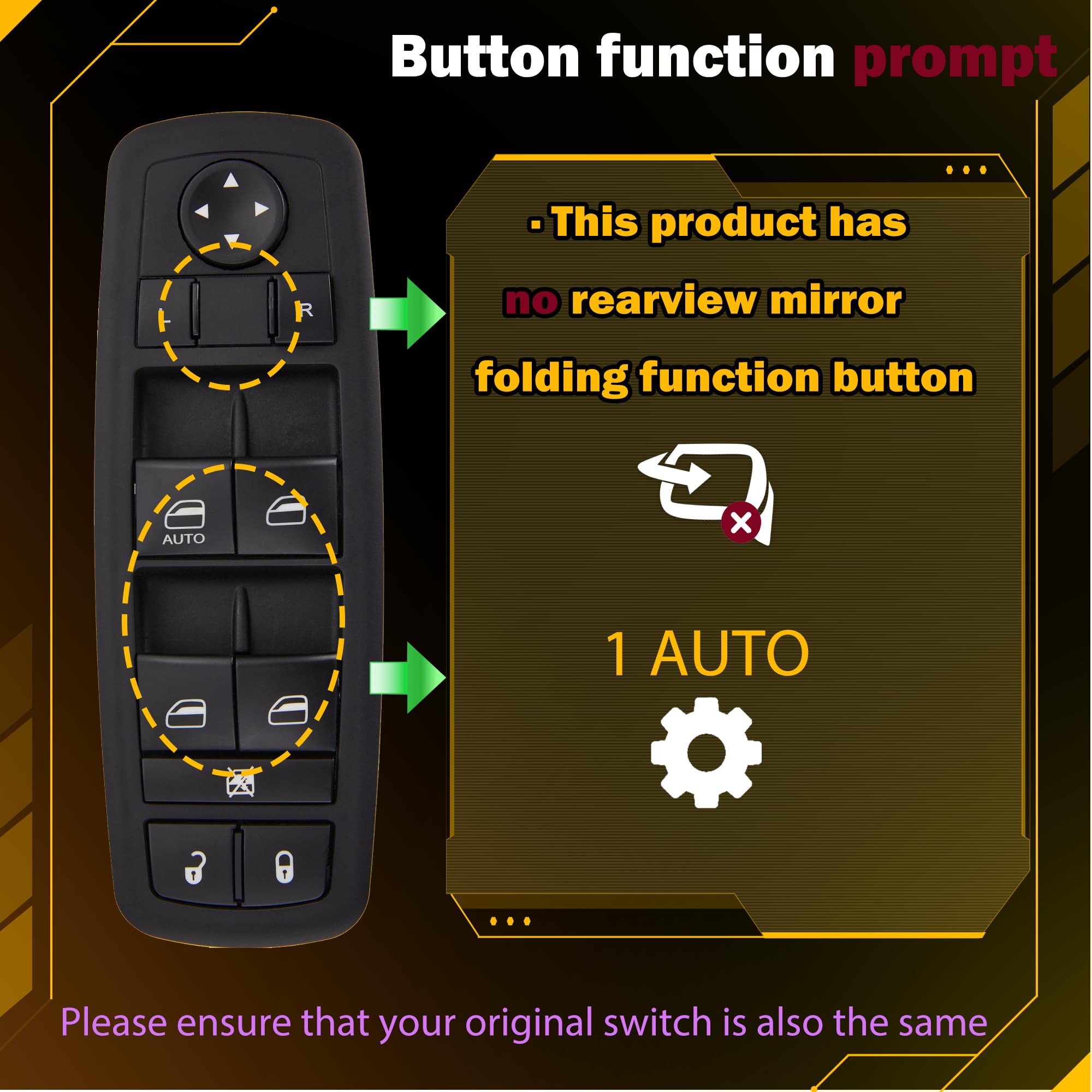 Zaposts 8 + 13 Metal Pins Power Window Switch.Fits For 2011-2016 Dodge Journey Driver Side Control Door Vidrios Master Switch 68084001Ad